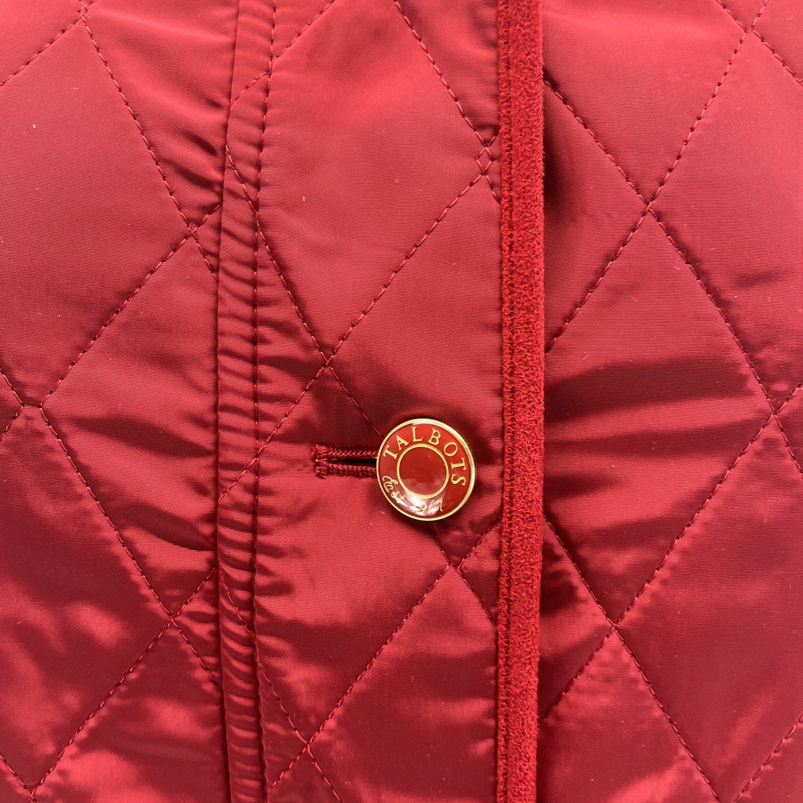 Talbots Red Quilted Vest Fleece Lined Size PM Mock Neck Button Front Sleeveless