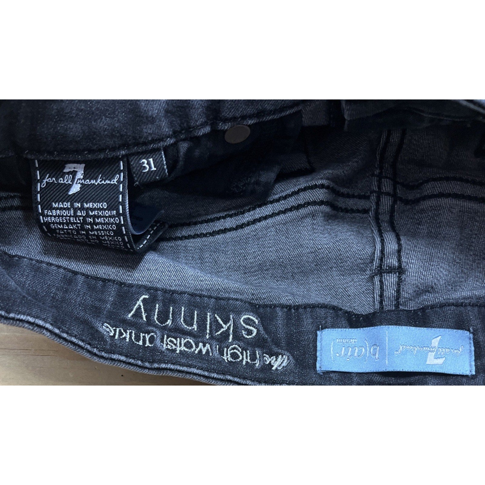 7 for all mankind b(air) The High Waist Ankle Skinny Jeans Black Raw Hem Size 31