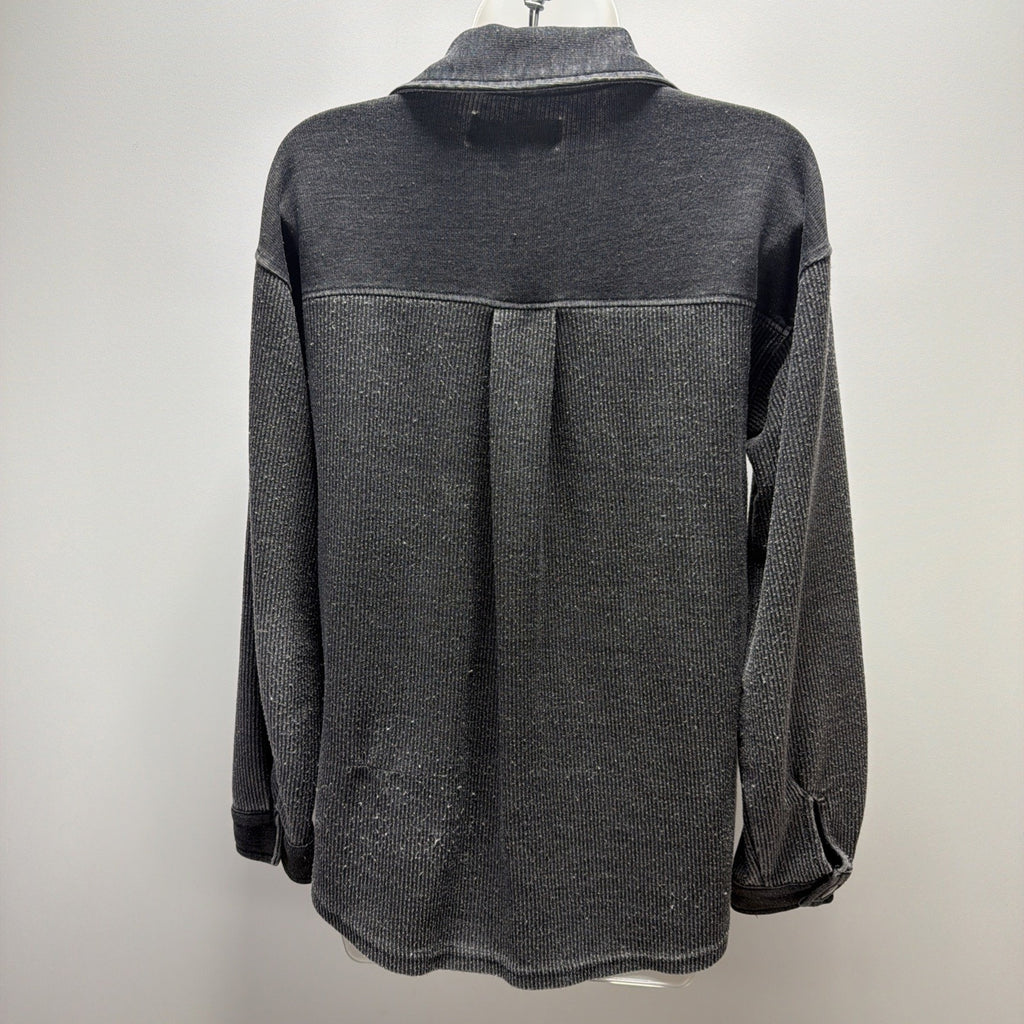 Thread and Supply Vintage Black Button-Up Terry Shirt Shacket XS Pockets