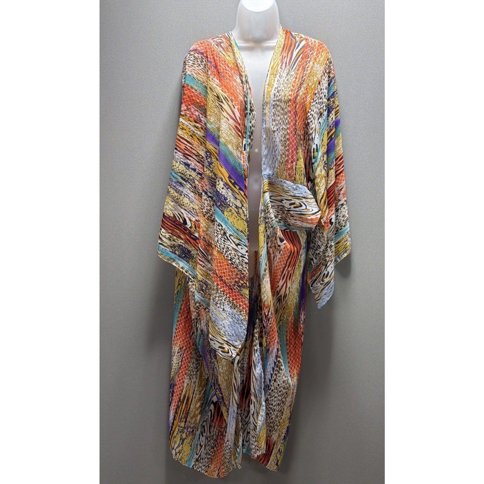 Kimono Open Front Mixed Animal Print Long Maxi Lightweight Boho Festival Sz M