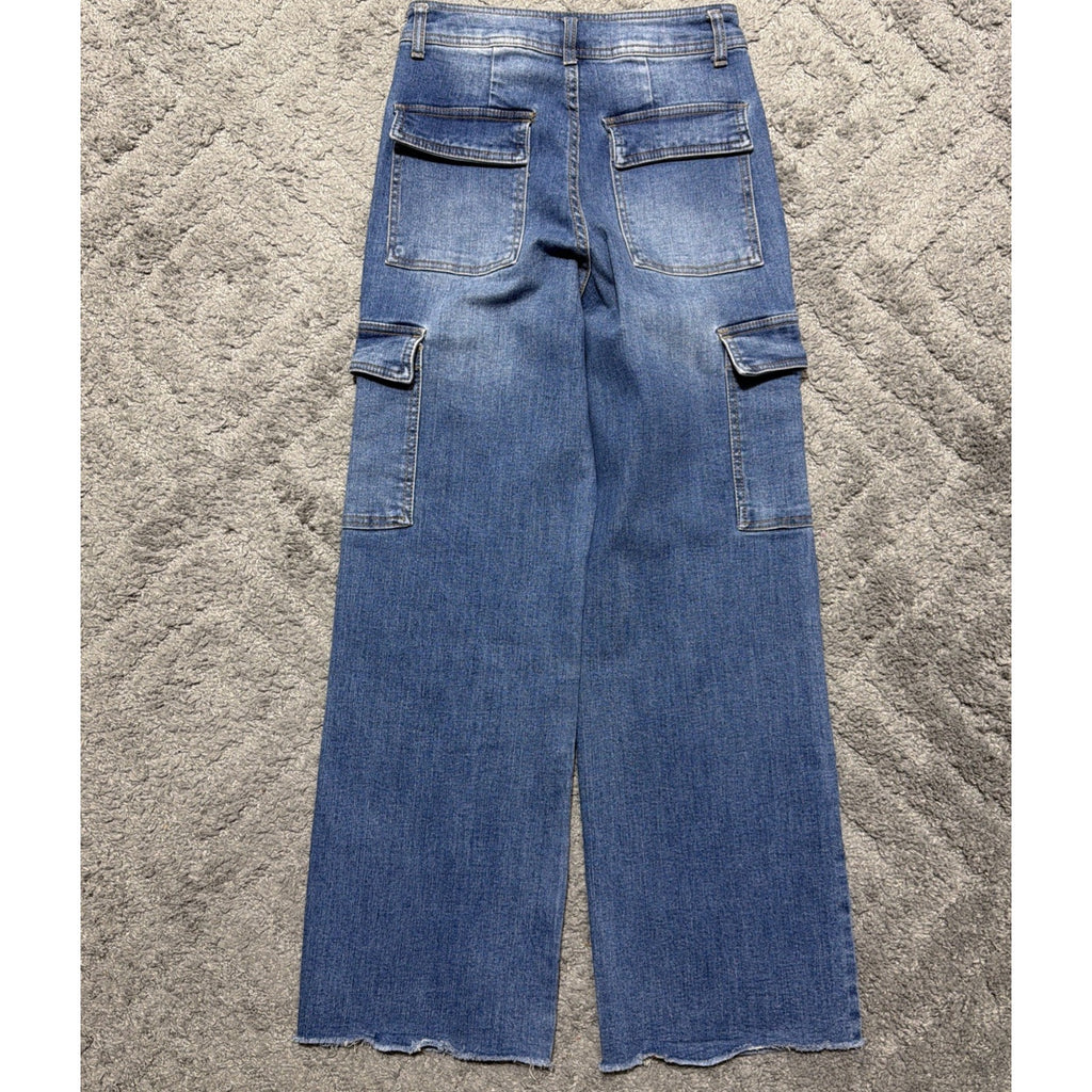 Oat New York High Rise Wide Leg Cargo Raw Hem Jeans Women’s Denim 2/26