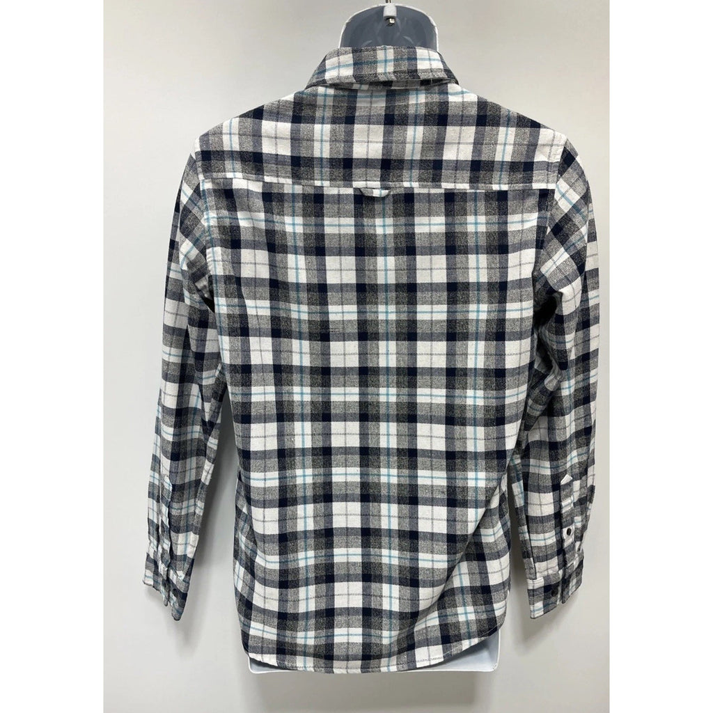 MBX LA Flannel Collection Men's Button-Down Shirt Gray/White Blue Plaid Size S