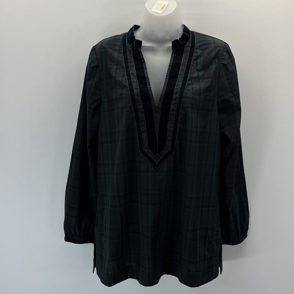 NWT! J.Crew Black Watch Plaid Tunic with Navy Velvet Piping-Size
