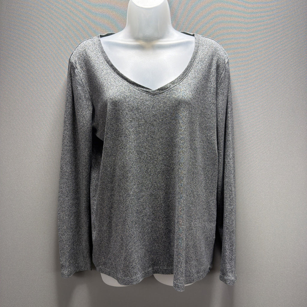 Eddie Bauer Top Womens Size Large Gray Knit Cotton V-Neck Long Sleeve Pullover