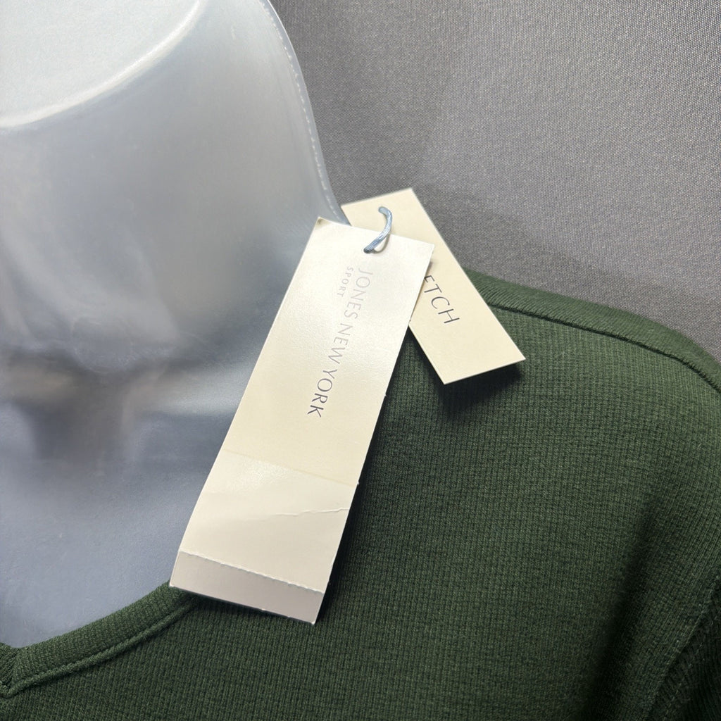 Jones New York Women's XL Cedar Green V Neck 3/4 Sleeve Knit Top Stretch New