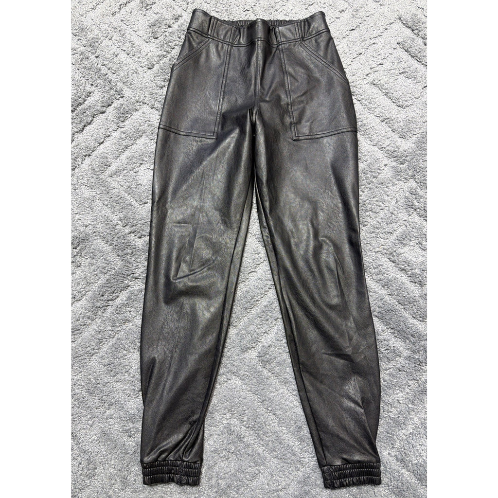 Spanx Womens Size S Faux Leather Joggers Pants Black Noir Cuffed