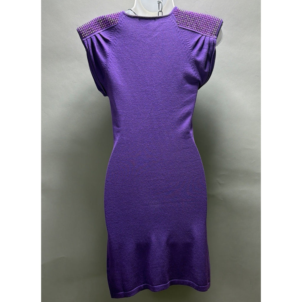 Peppe Peluso Womens S Knit Bodycon Sheath Dress Purple Embellished Shoulder NWT
