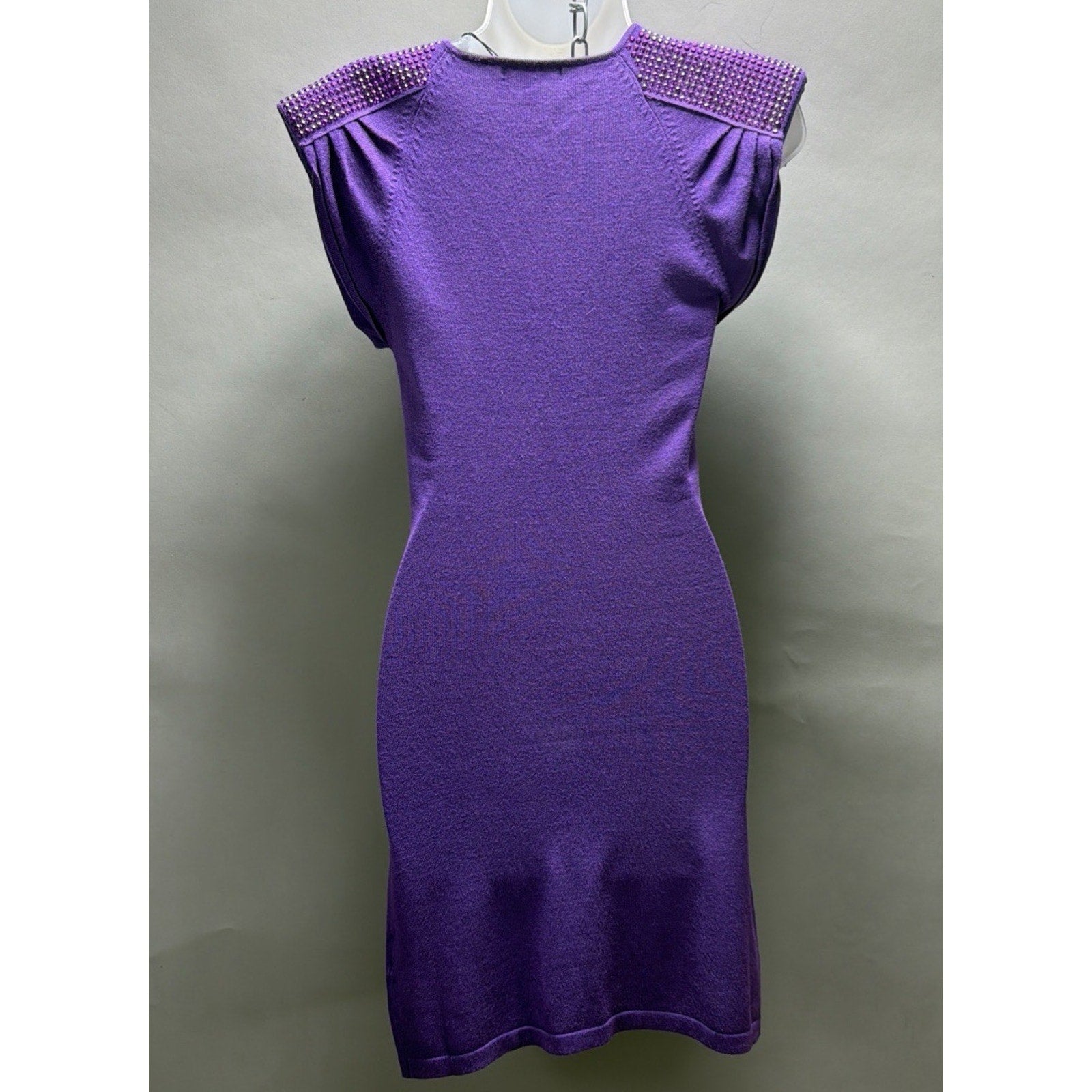 Peppe Peluso Womens S Knit Bodycon Sheath Dress Purple Embellished Shoulder NWT