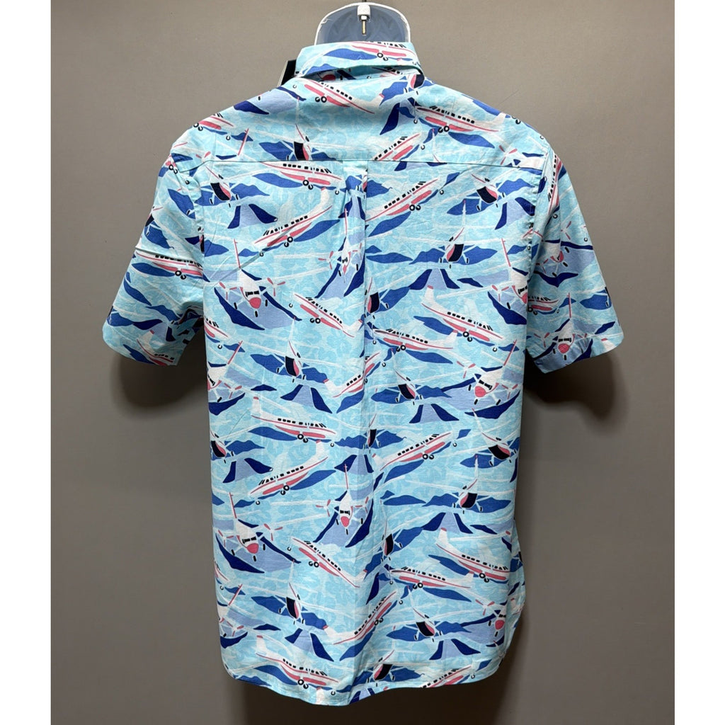 Vineyard Vines Jet Set Airplane Print Button Down Shirt Men’s Small Blue NWT