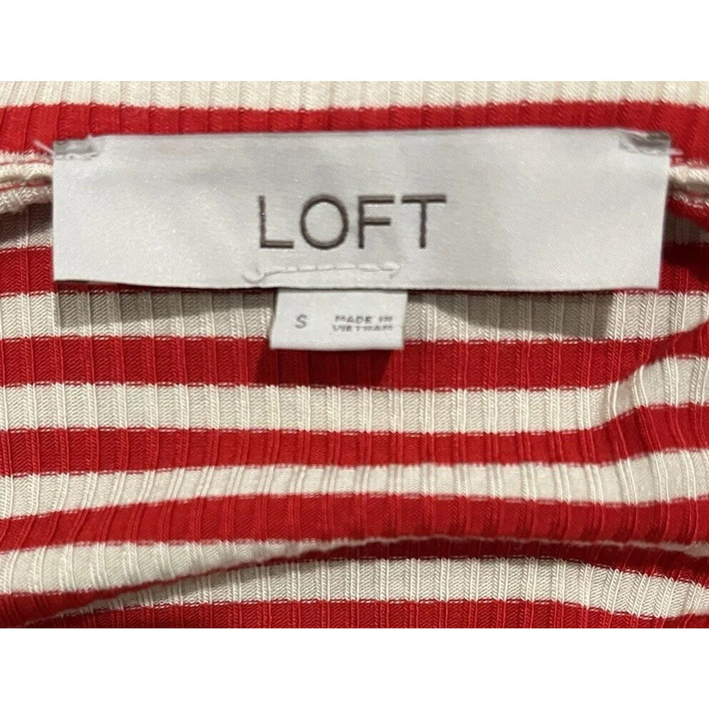 Ann Taylor Loft Shirt W Small White And Red Polo Striped Long Sleeve Ladies
