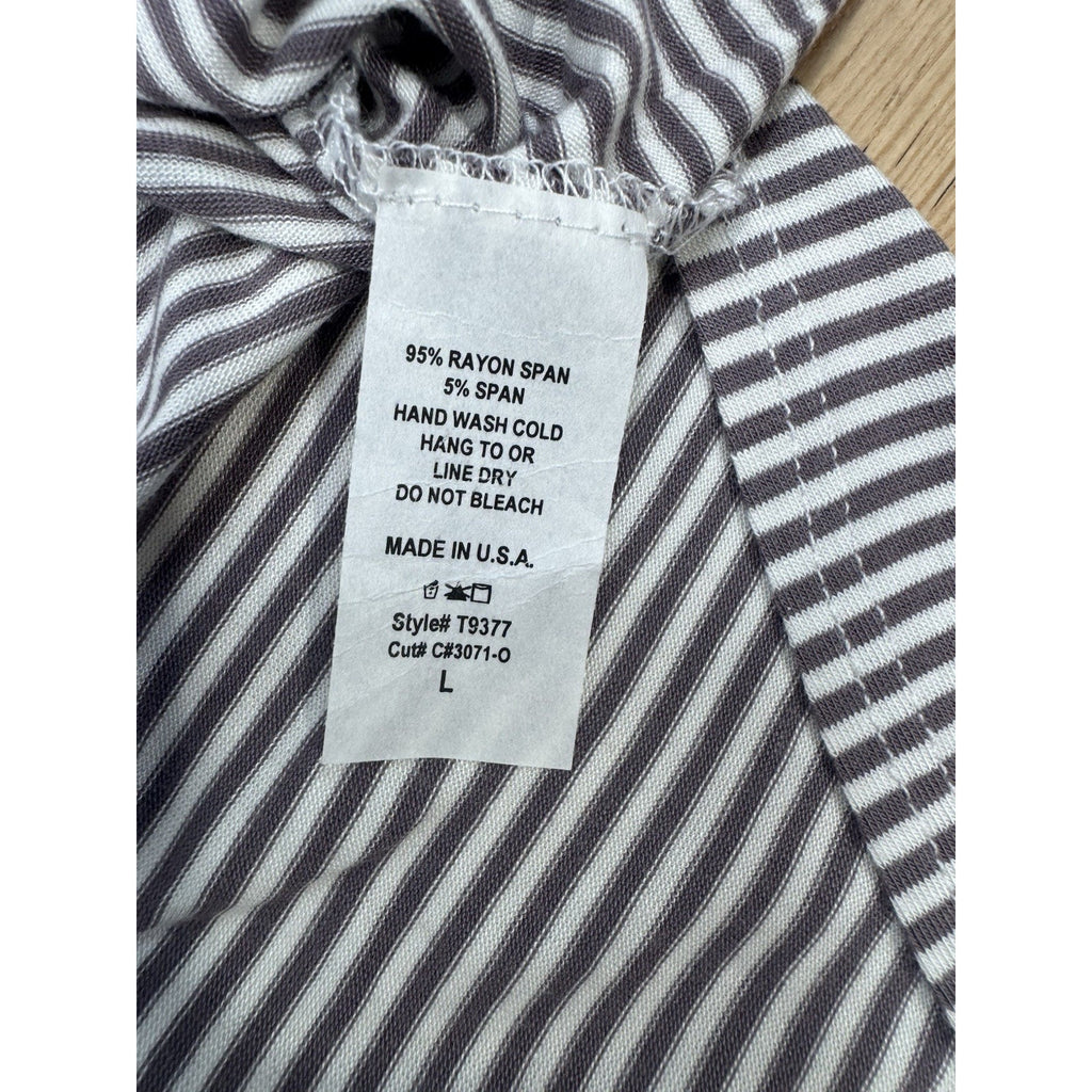 Rae Mode Scoop Neck Taupe Striped Short Sleeve Tunic Top Women’s Size Large NWT