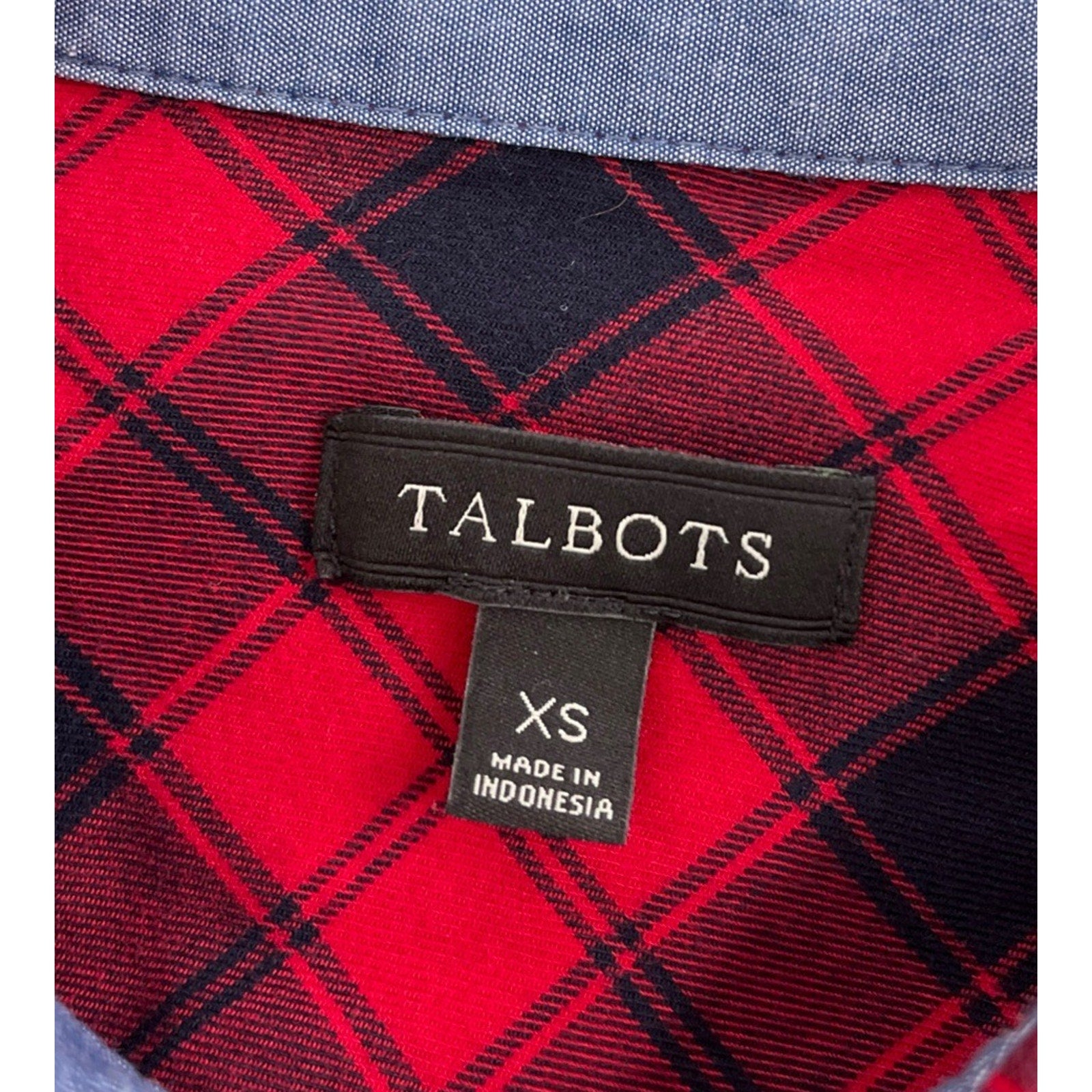 Talbots Red & Black Plaid Long Sleeve Button Down Top Women's Size XS