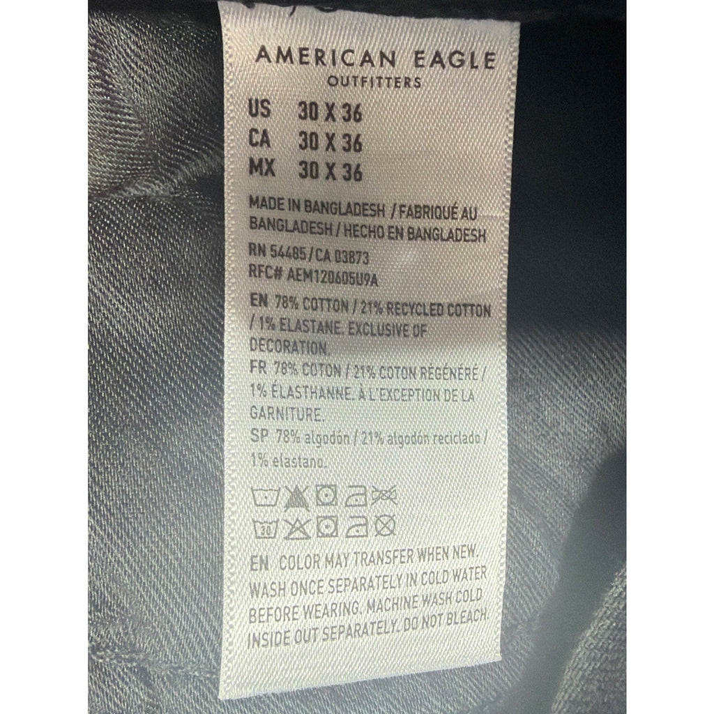 American Eagle Mens Patched Airflex+ Athletic Skinny Black Jeans 30 X 36 New