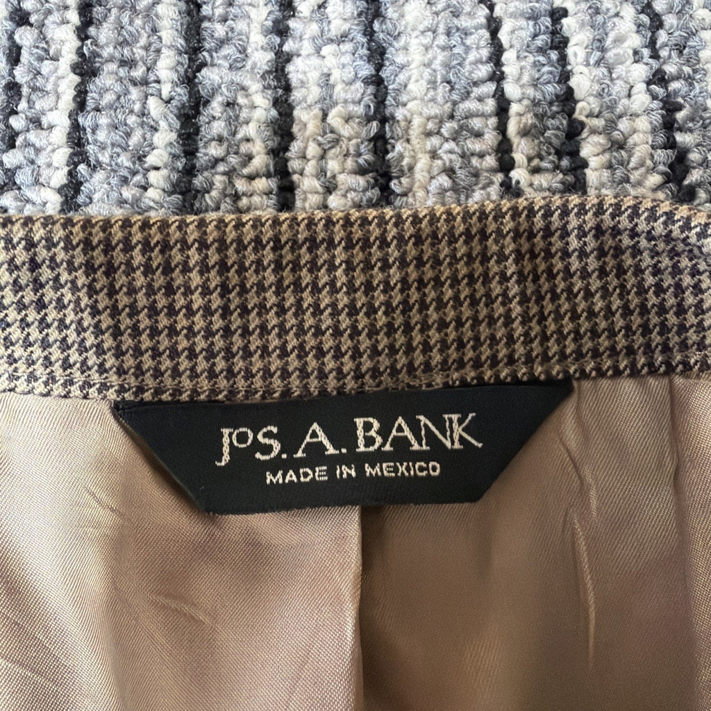 Jos A Bank Brown Houndstooth Mens 43 Lg 100% Wool Sport Coat Suit Jacket Blazer