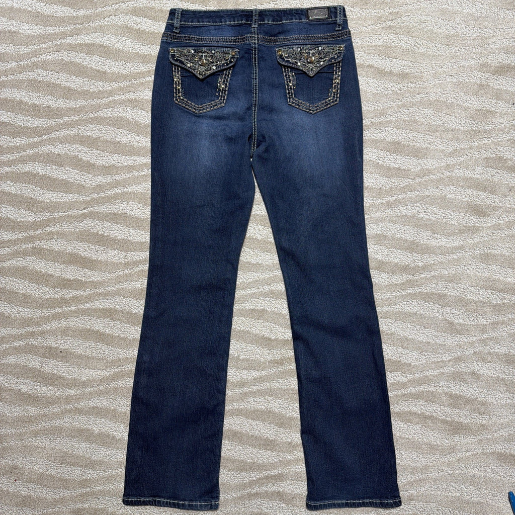 Earl Jeans Embellished Thick Stitch Jeans Blue Denim Slim Boot Stretch Womens 10