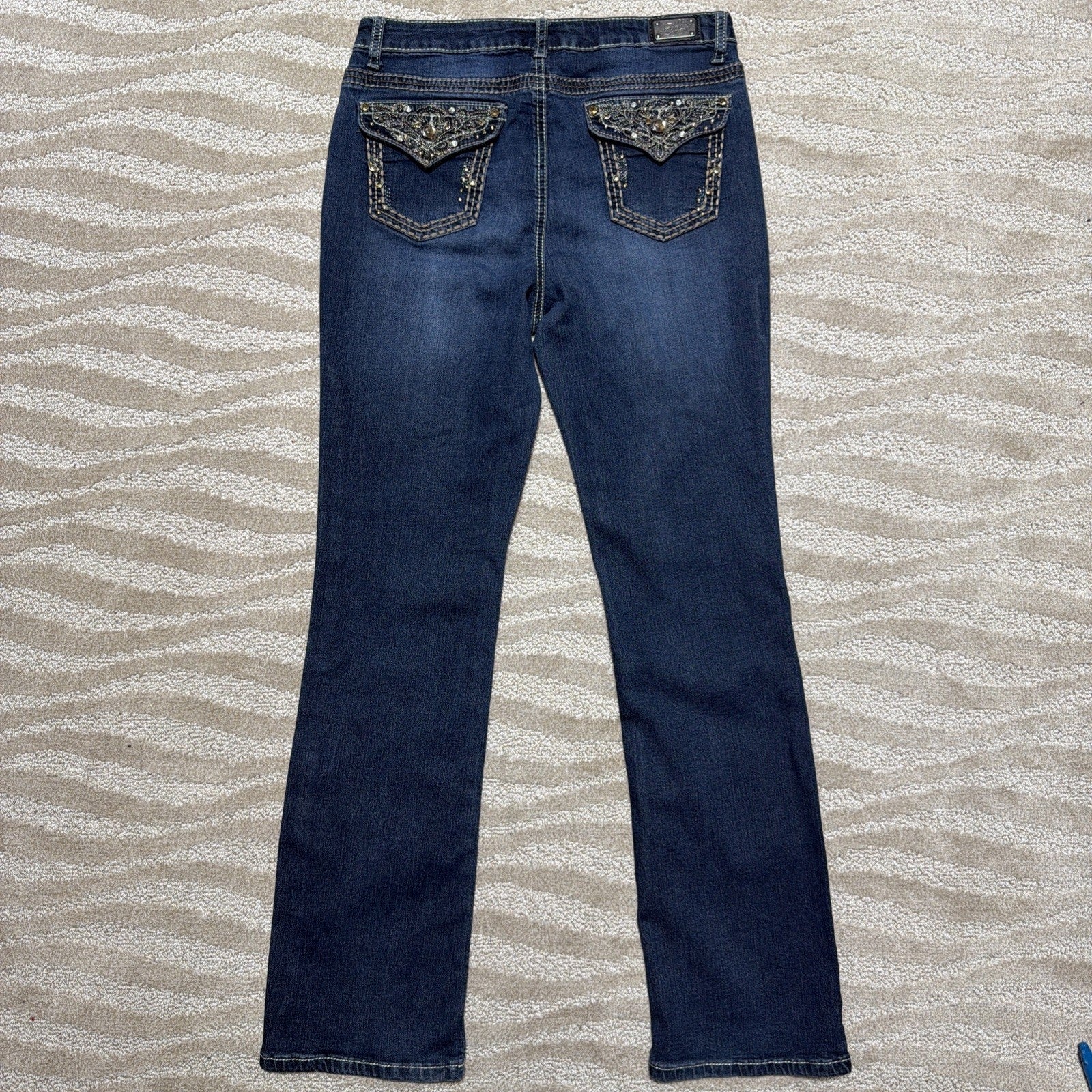 Earl Jeans Embellished Thick Stitch Jeans Blue Denim Slim Boot Stretch Womens 10
