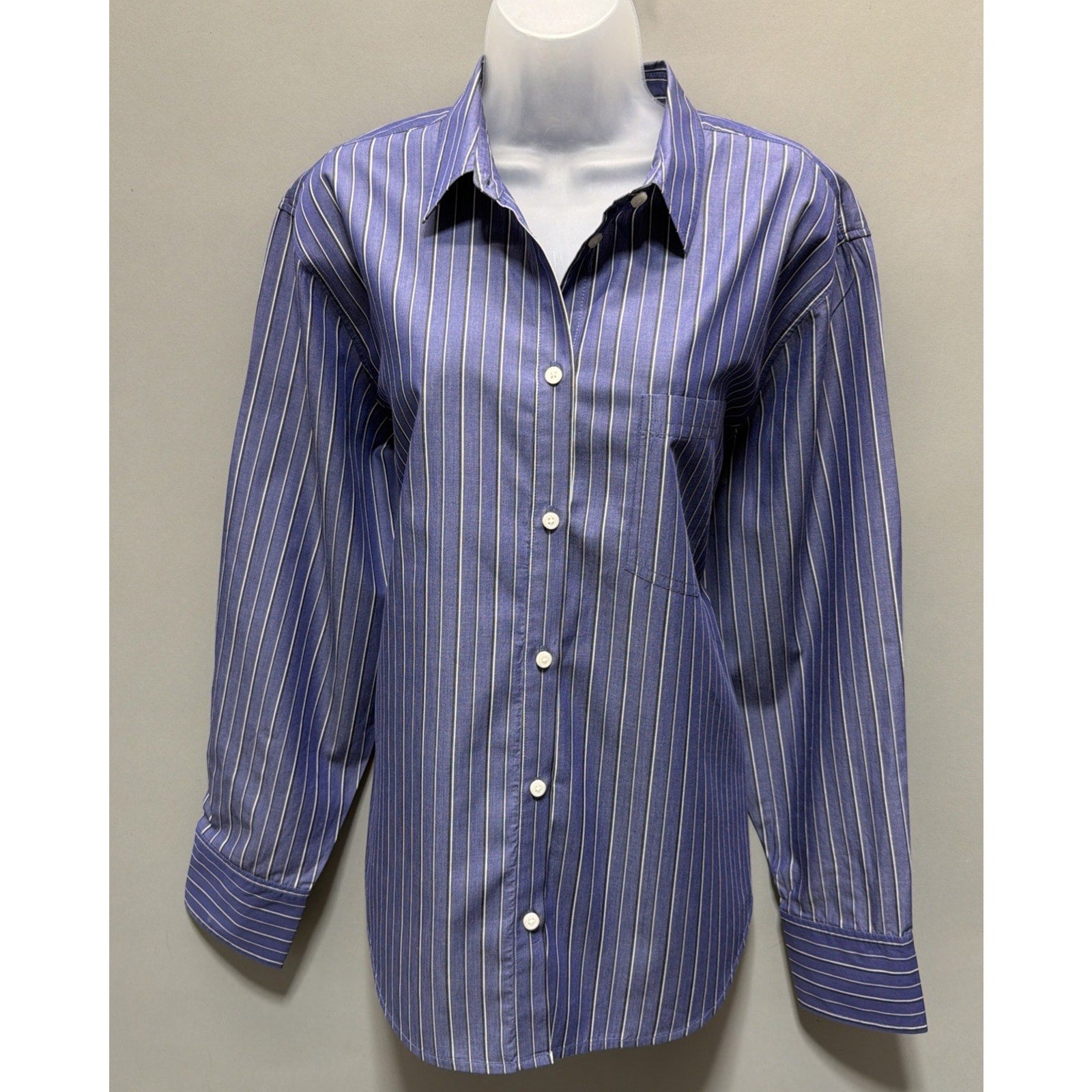 J Crew Shirt Womens 16 Blue Poplin Button Up Garçon Classic Fit Long Sleeve
