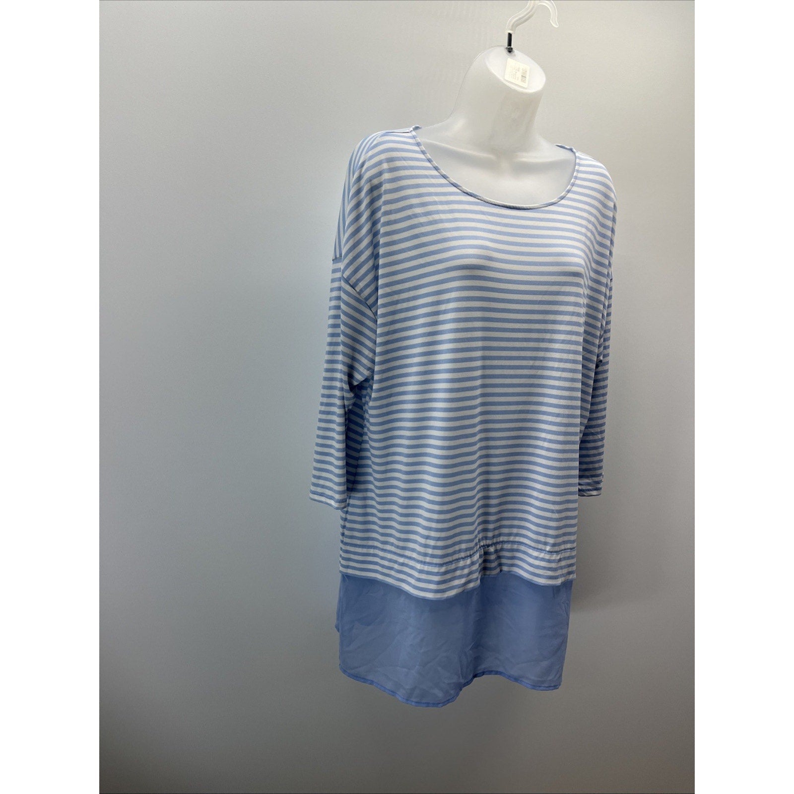 Chicos Light Blue Stripe 3/4 Sleeve Tunic Top Size 2