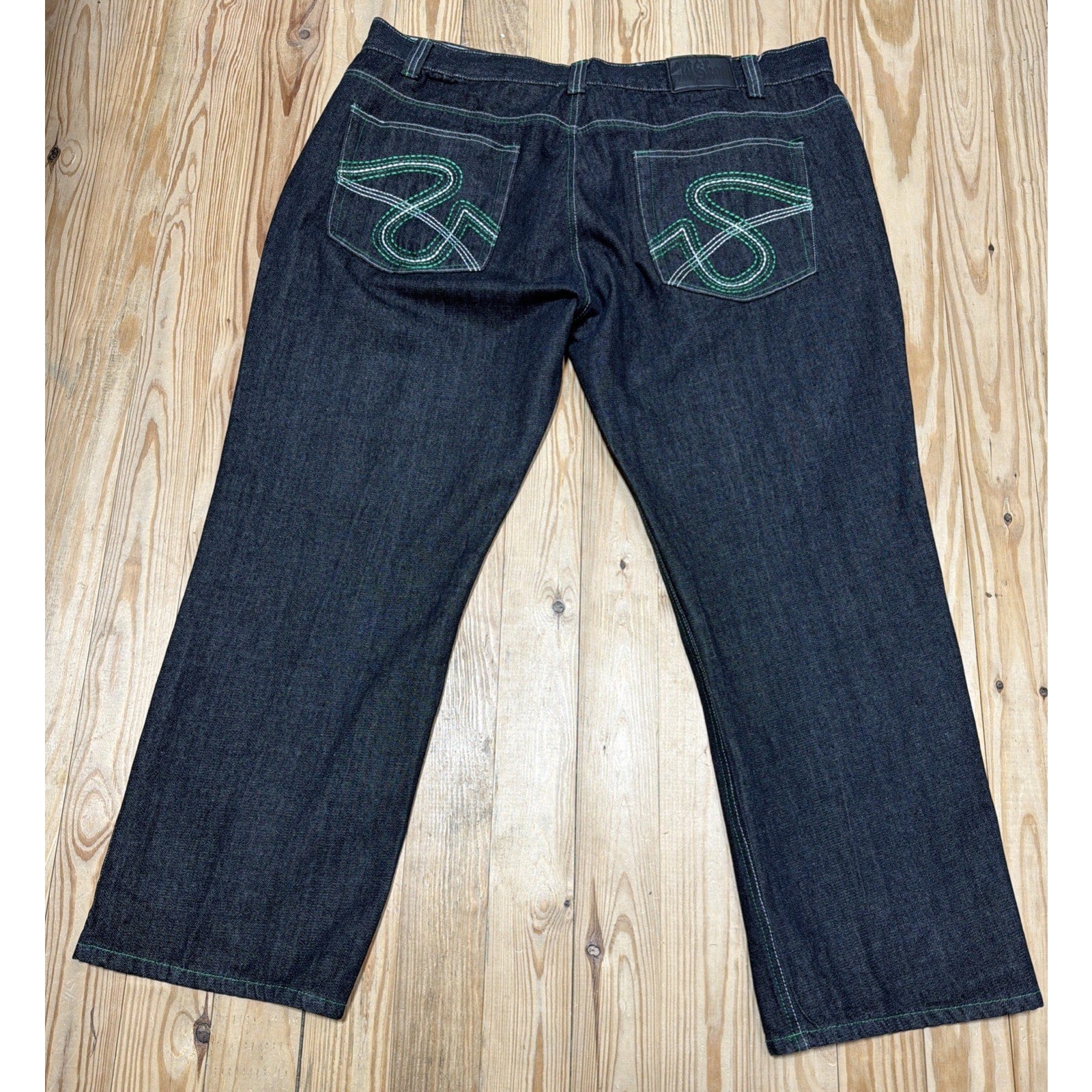 Vintage Old Skool Jeans Mens 44x30 Black Wide Leg Baggy Hip Hop Skater Y2K