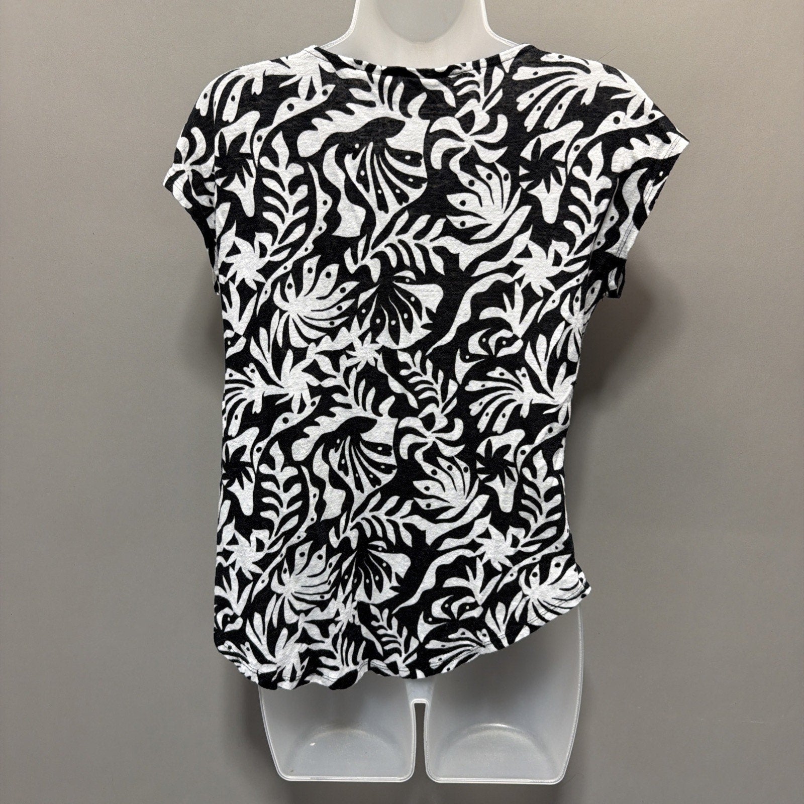 Rachel Zoe Women's 100% Linen Black White Floral Short Sleeve Top Sz M Resort