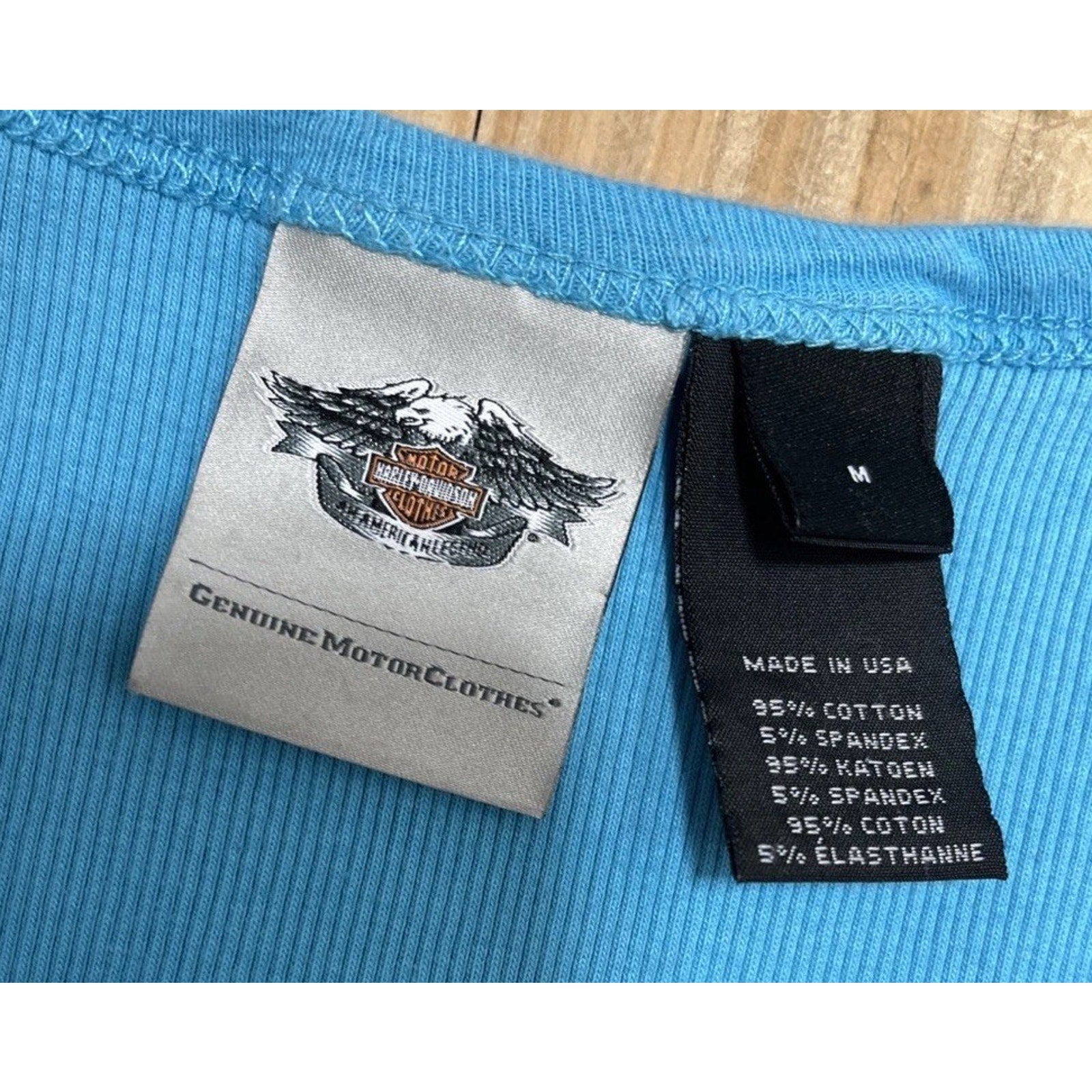 Vtg Harley Davidson Blue/black Tank Top With Rhinestones- Size Womens M Made USA