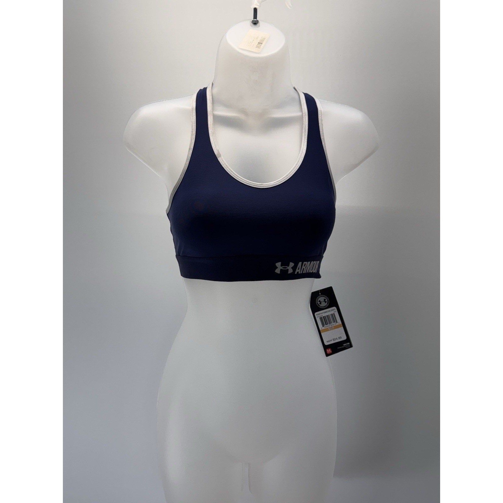 Under Armour Sports Bra Navy Blue Mid Impact Compression Racerback Women’s S NWT