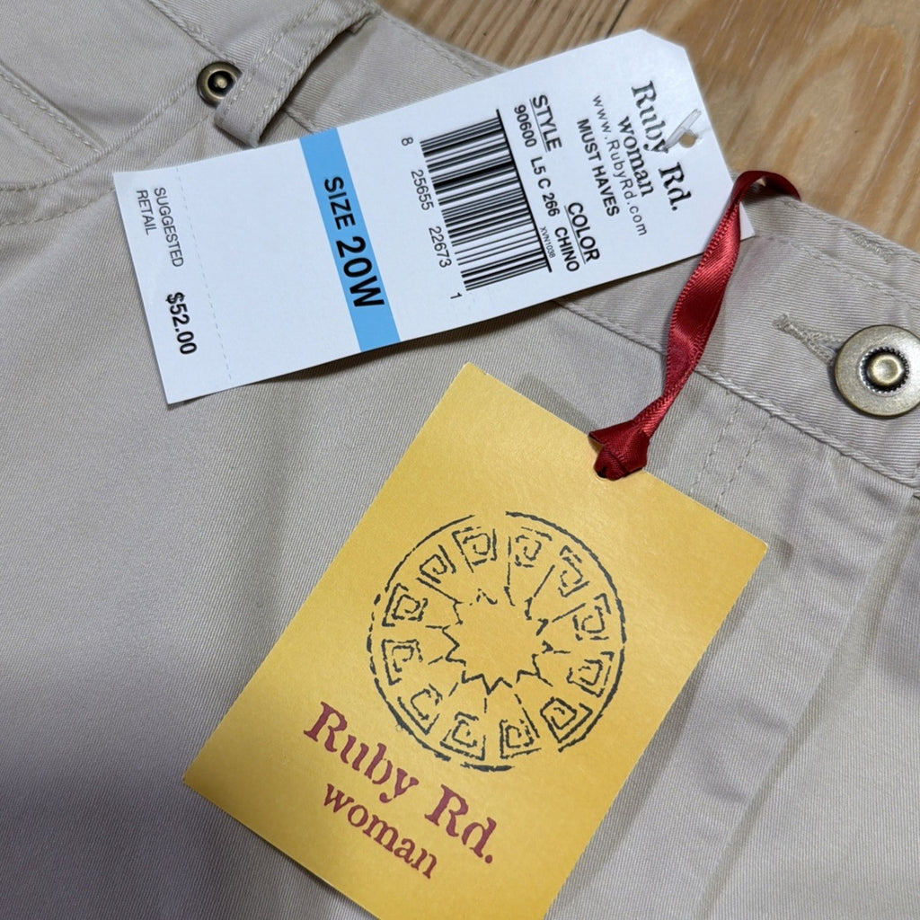 RUBY RD High Rise Beige Chino Pants Straight Leg Plus Size 20W Stretch NWT