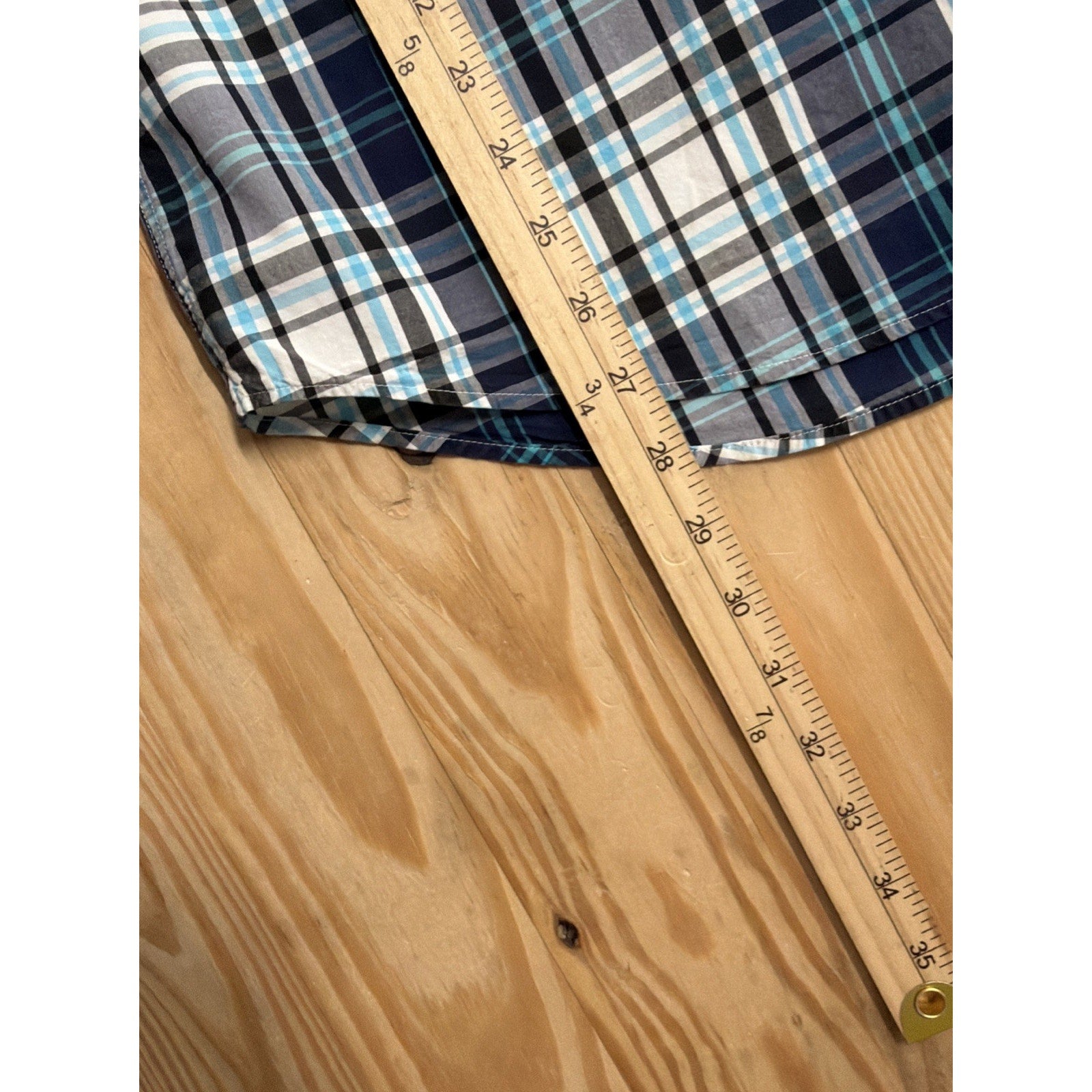 Express Mens Button Up Shirt L Fitted Western Vibe Short Sleeve Blue Plaid