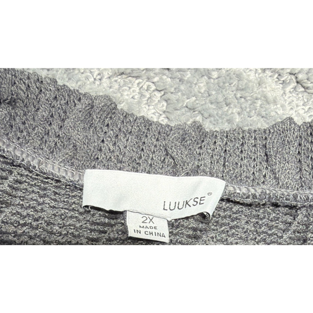 Luukse Women's Gray Plaid Sleeve Knit Casual Sweater Cabincore Cozy Casual 2X