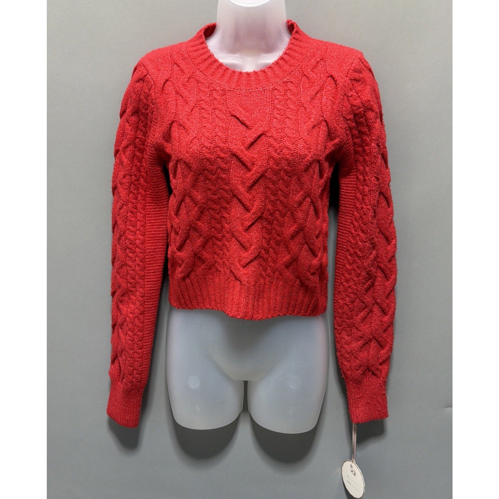 New Sincerely Jules Women's Red Cable Knit Crop Super Soft Sweater Size XS NWT