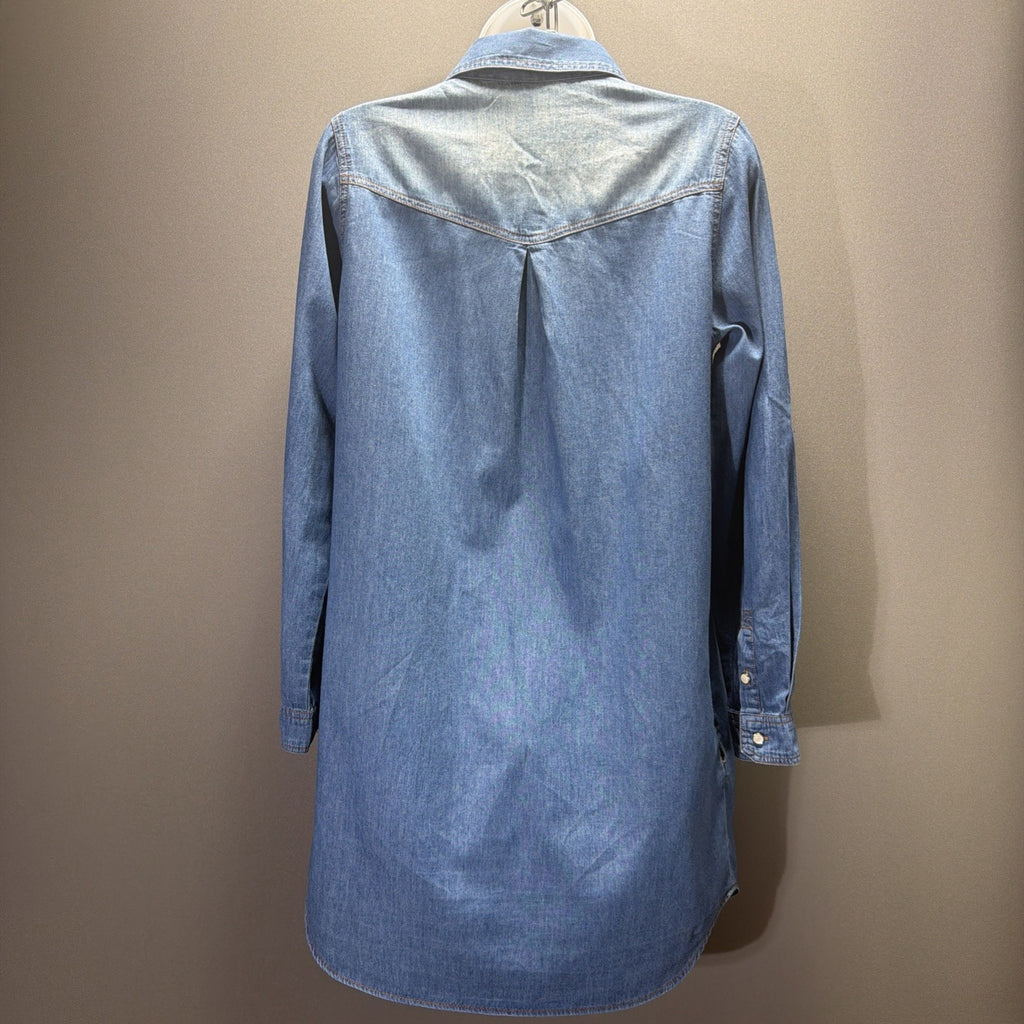 Leshop Denim Chambray Shirt Dress Oversized Fit & Flare Long Sleeve w/Pockets S