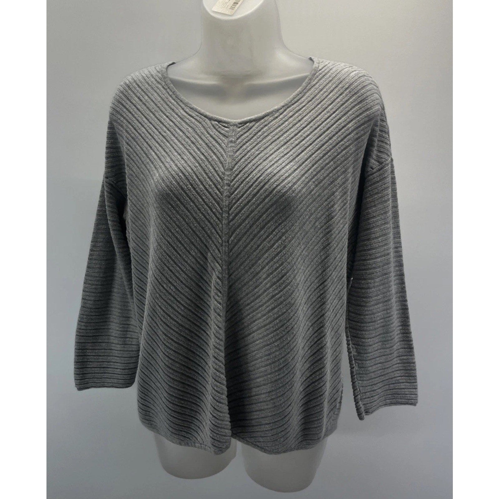 Chicos Sweater Womens 1 US M Grey Sequin 3/4 Pullover Rib Knit