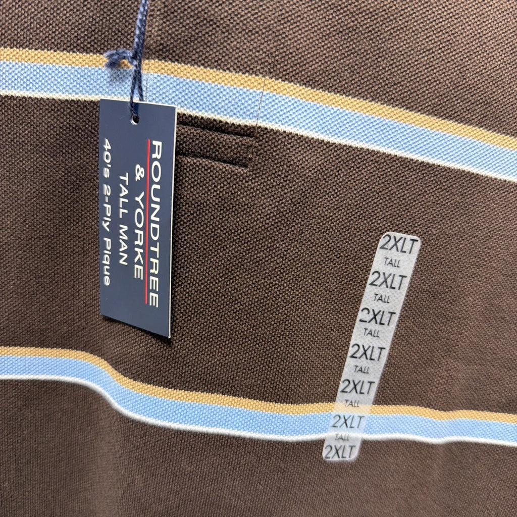 Roundtree & Yorke 40's 2-Ply Pique Short Sleeve Polo NWT Brown Stripe Men's 2XLT