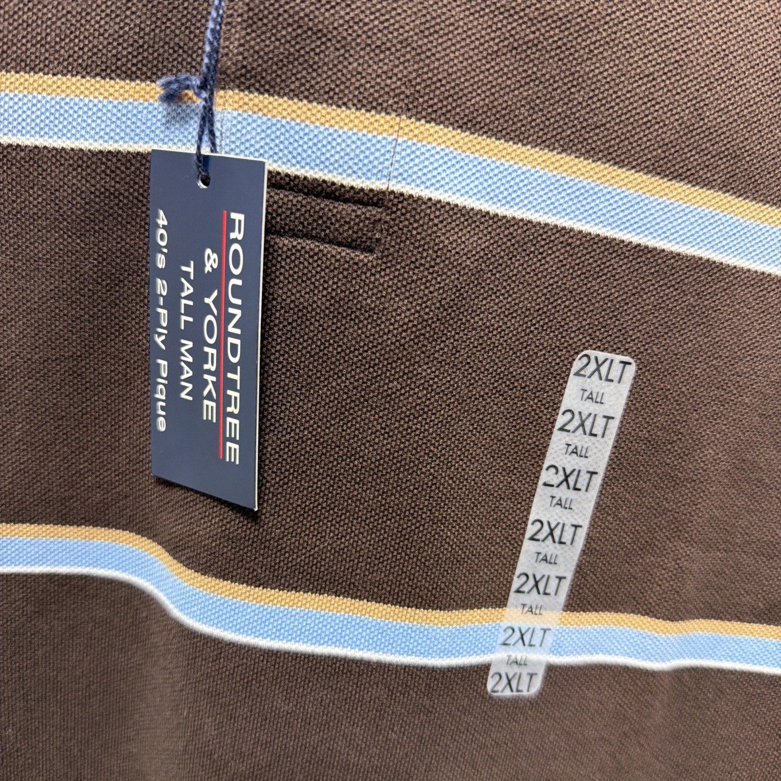 Roundtree & Yorke 40's 2-Ply Pique Short Sleeve Polo NWT Brown Stripe Men's 2XLT