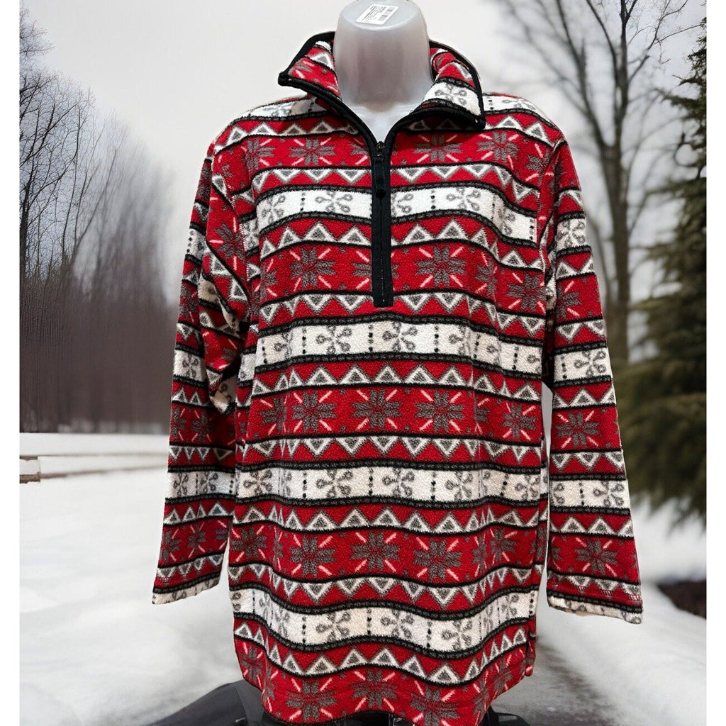Cabin Creek Red White Black Quarter Zip Fleece Women’s Outerwear Size Medium
