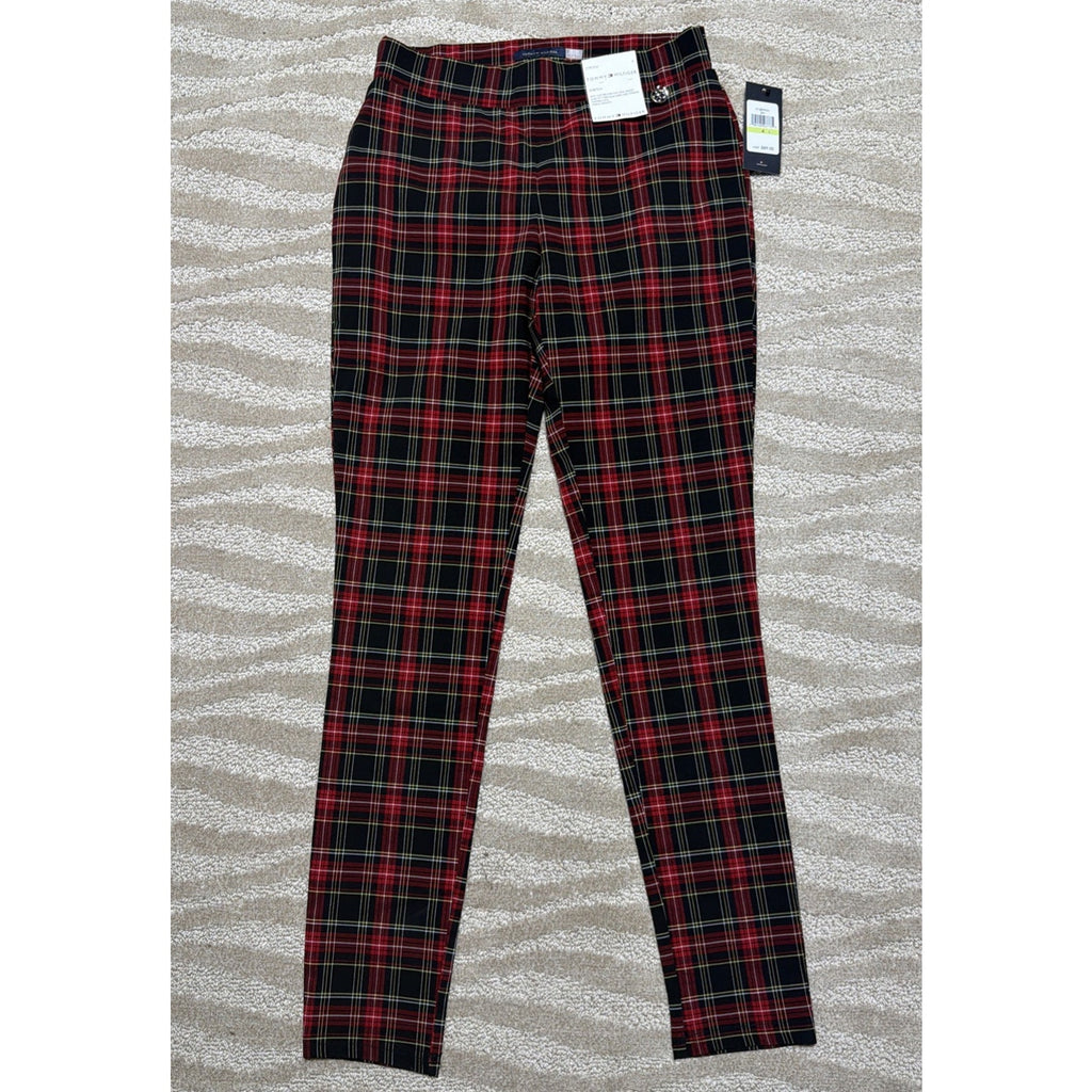 Tommy Hilfiger Plaid Pants Women 4 Red Black White Tartan Skinny Leggings NWT