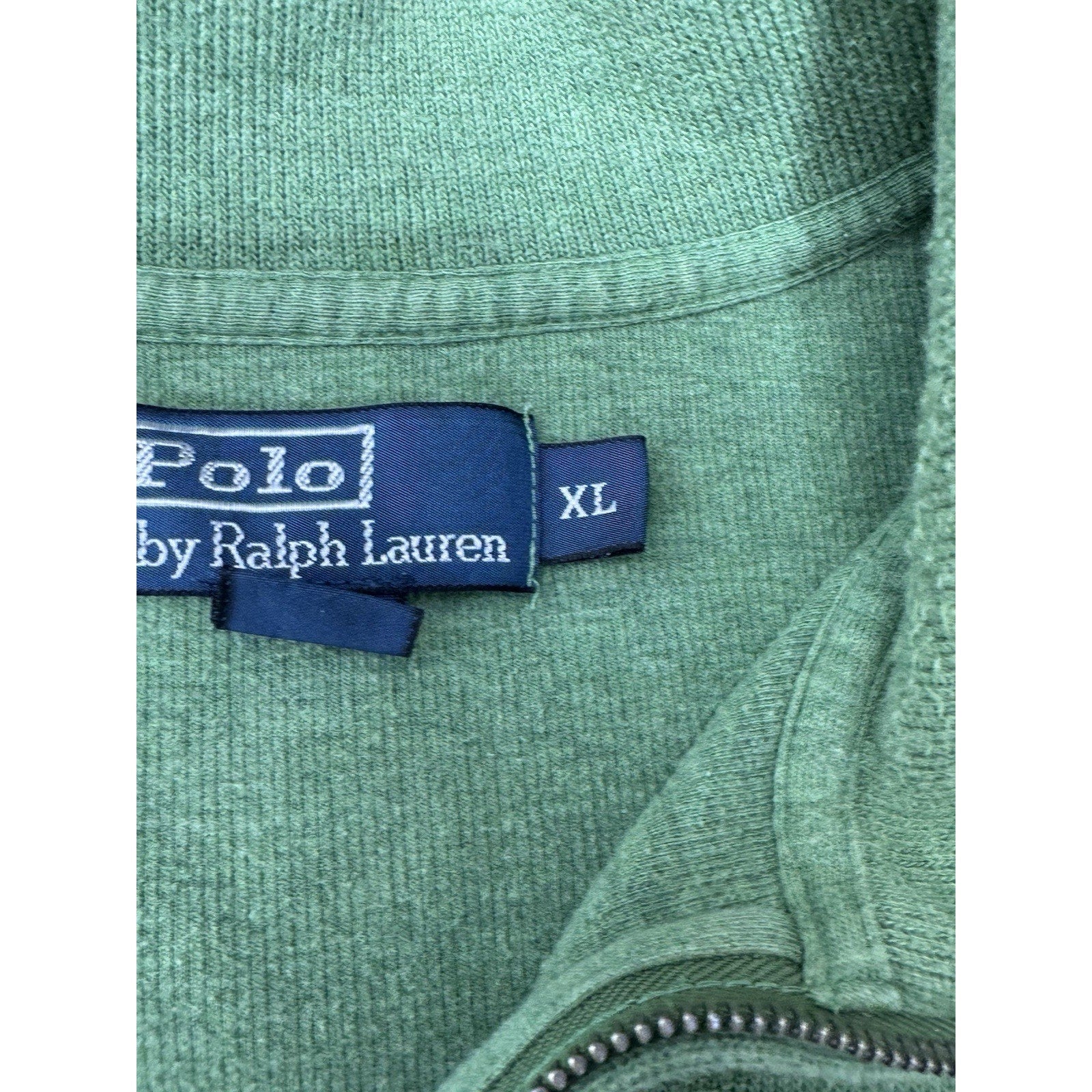 Polo Ralph Lauren Green Quarter Zip Pullover Estate Rib Navy Blue Pony Men’s XL