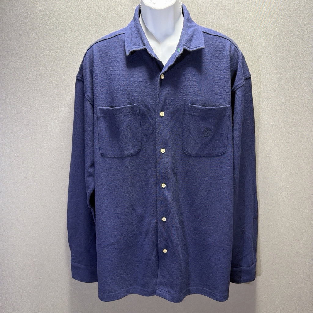 Vintage Tommy Hilfiger Terry Cloth Long Sleeve Button Down Shirt Crest Logo XL