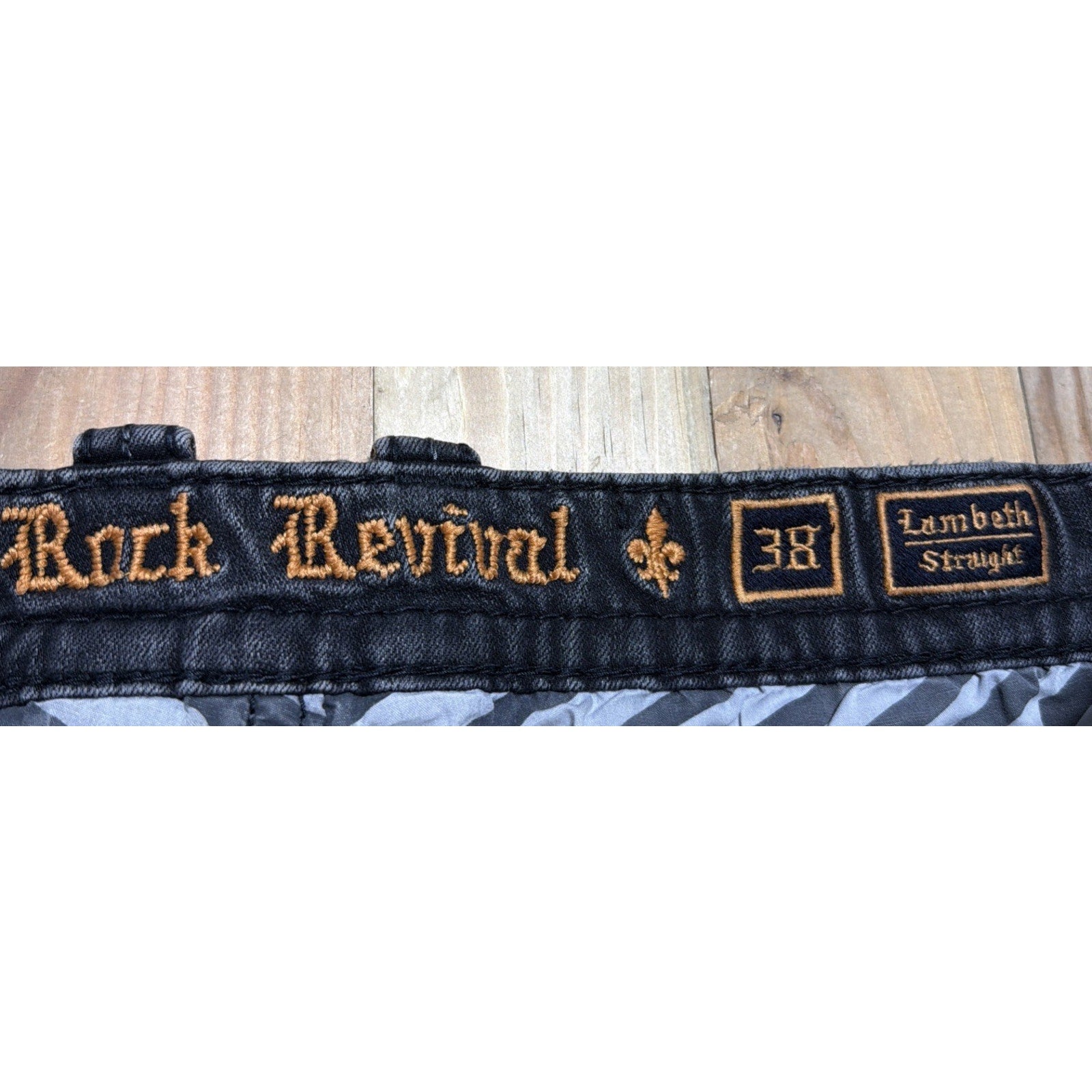 Rock Revival Jeans Mens 38x30 Black Lambeth Denim Pants Embroidery Straight