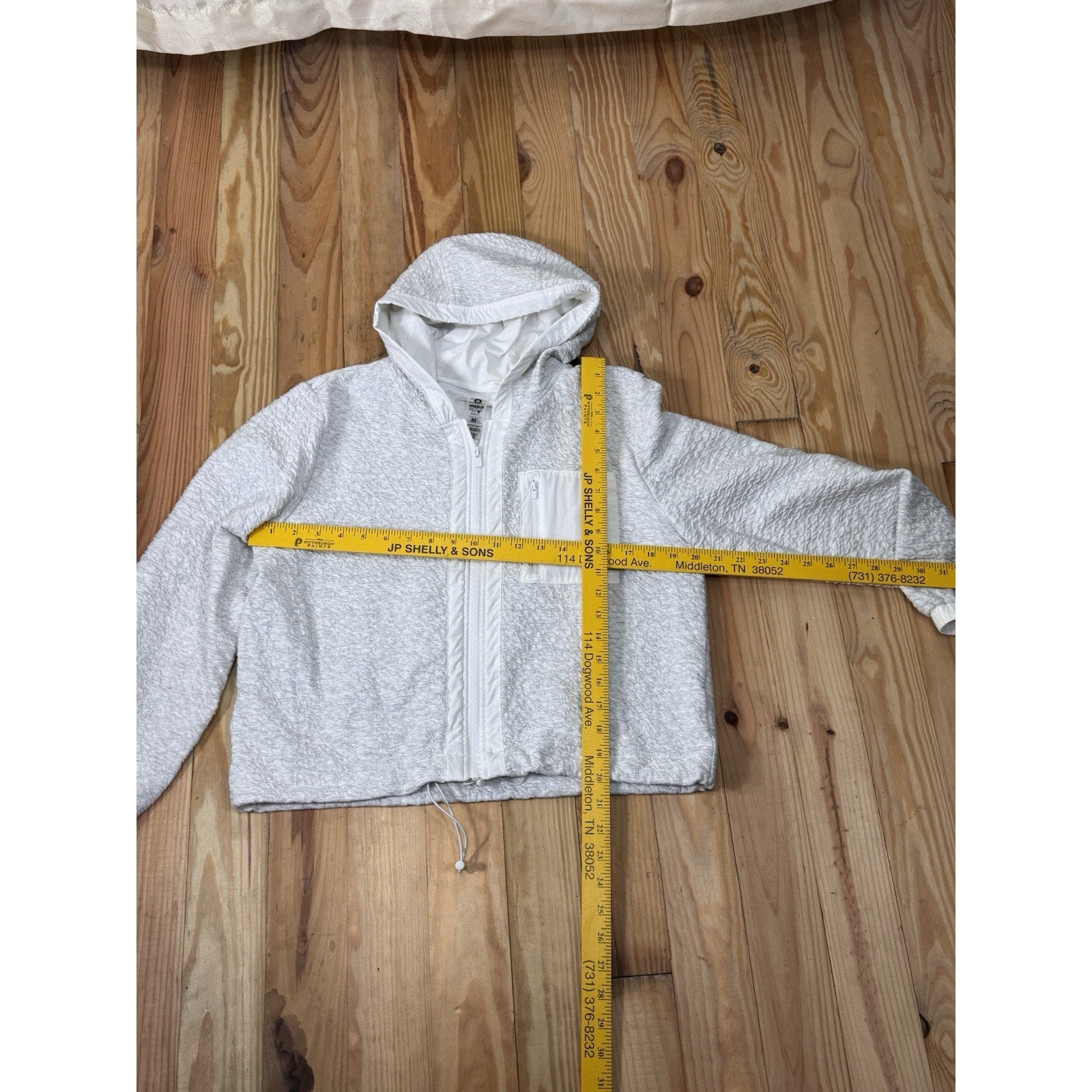 Mono B Women's Size Medium Textured White Lightweight Long Sleeve Hoodie Zipper