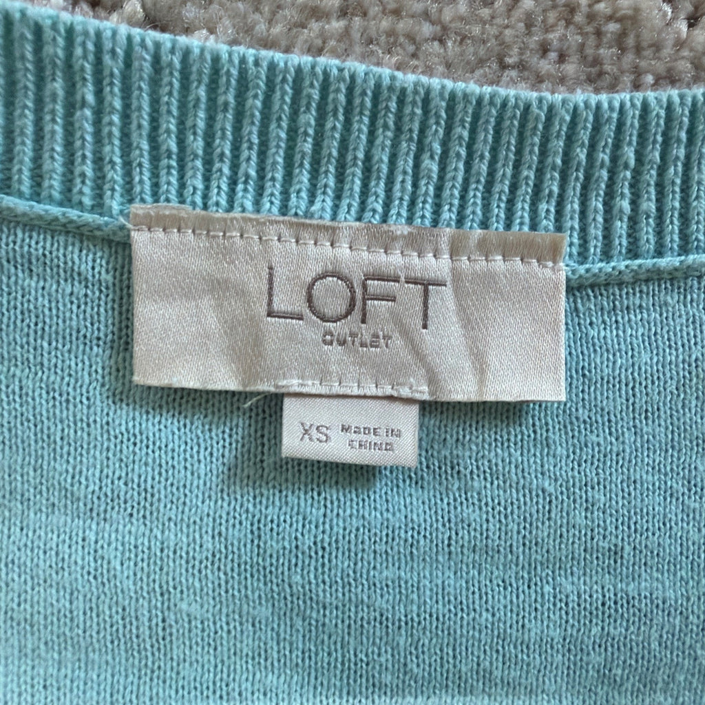 LOFT Aqua Blue Textured Knit Cap-Sleeve Top Size XS