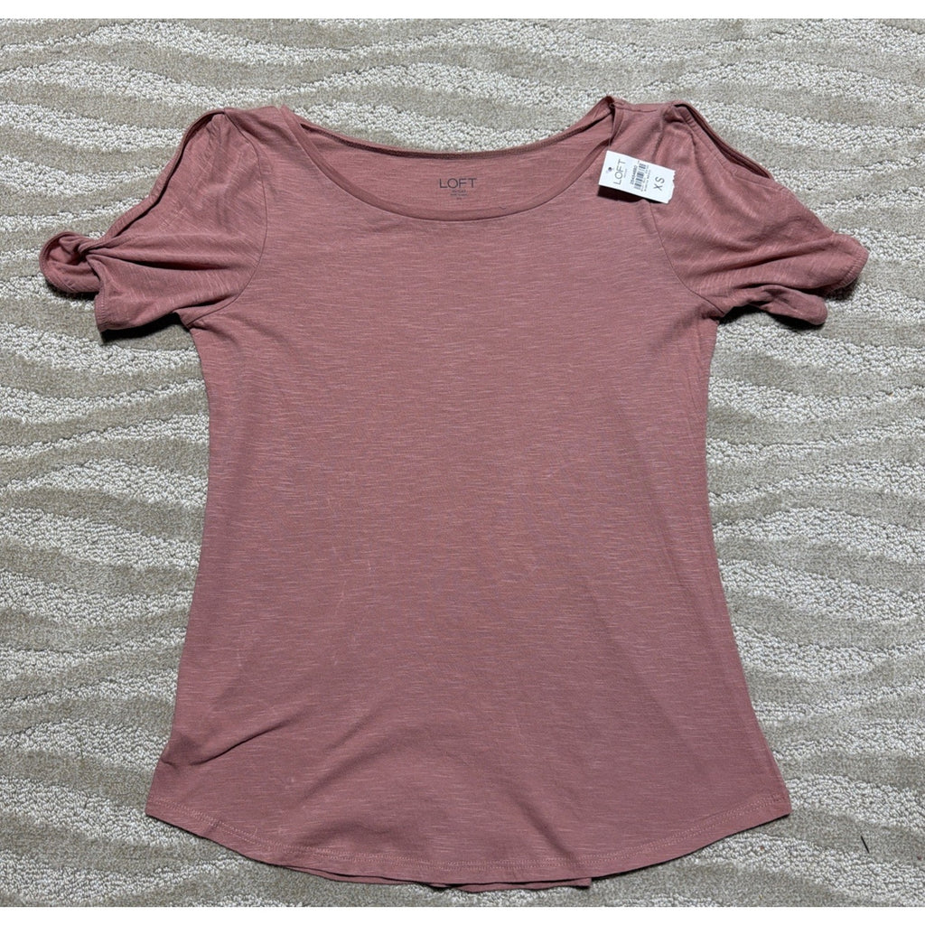 ANN TAYLOR Factory Women’s Pink Detail Knot Short Sleeve Top Size XS NWT