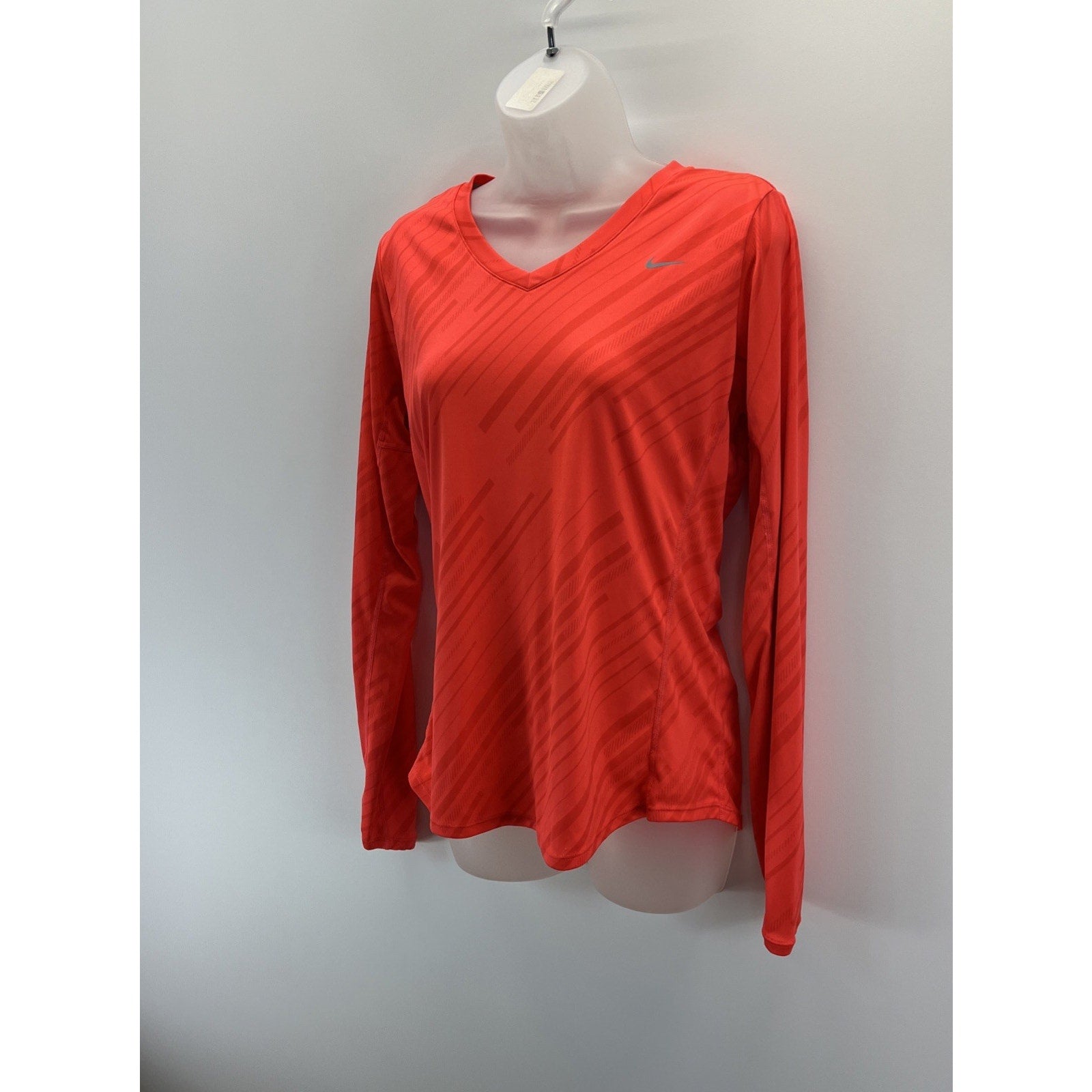 Nike Running Women’s DriFit V Neck Long Sleeve Training Shirt Orange Large