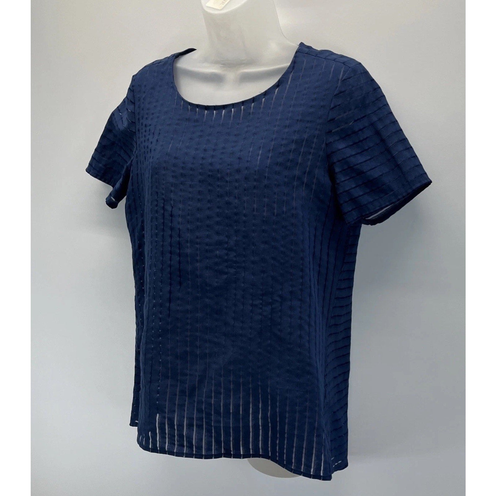 J. Crew Top Womens Navy Blue Short Sleeve Blouse , Size 6, Sheer Panels