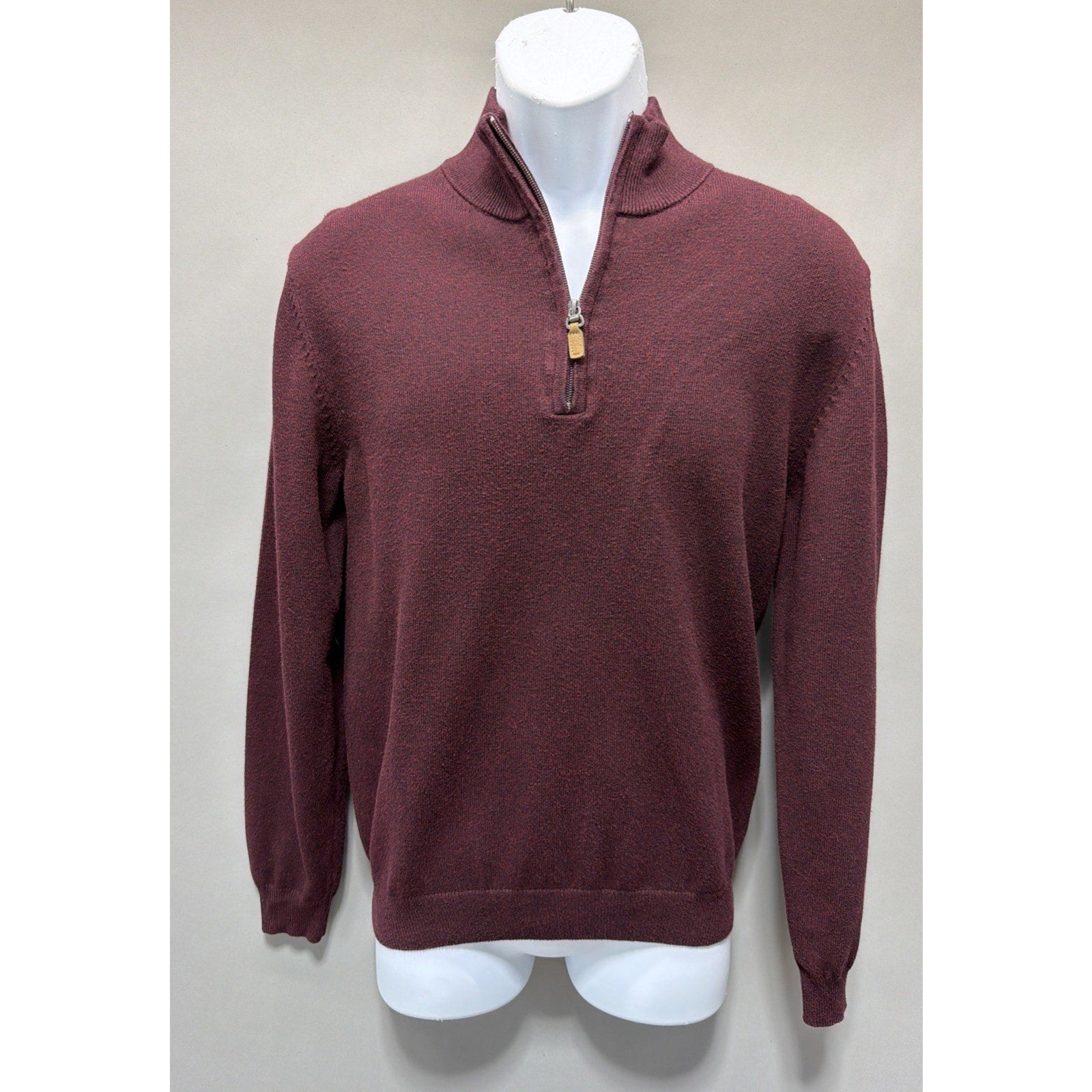 Roundtree & Yorke Sweater Mens S Maroon 1/4 Zip Pullover Preppy Casual