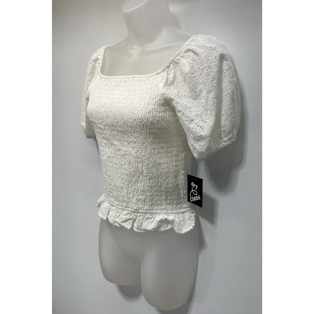 Art Class girls smocked white top floral Size XL NWT