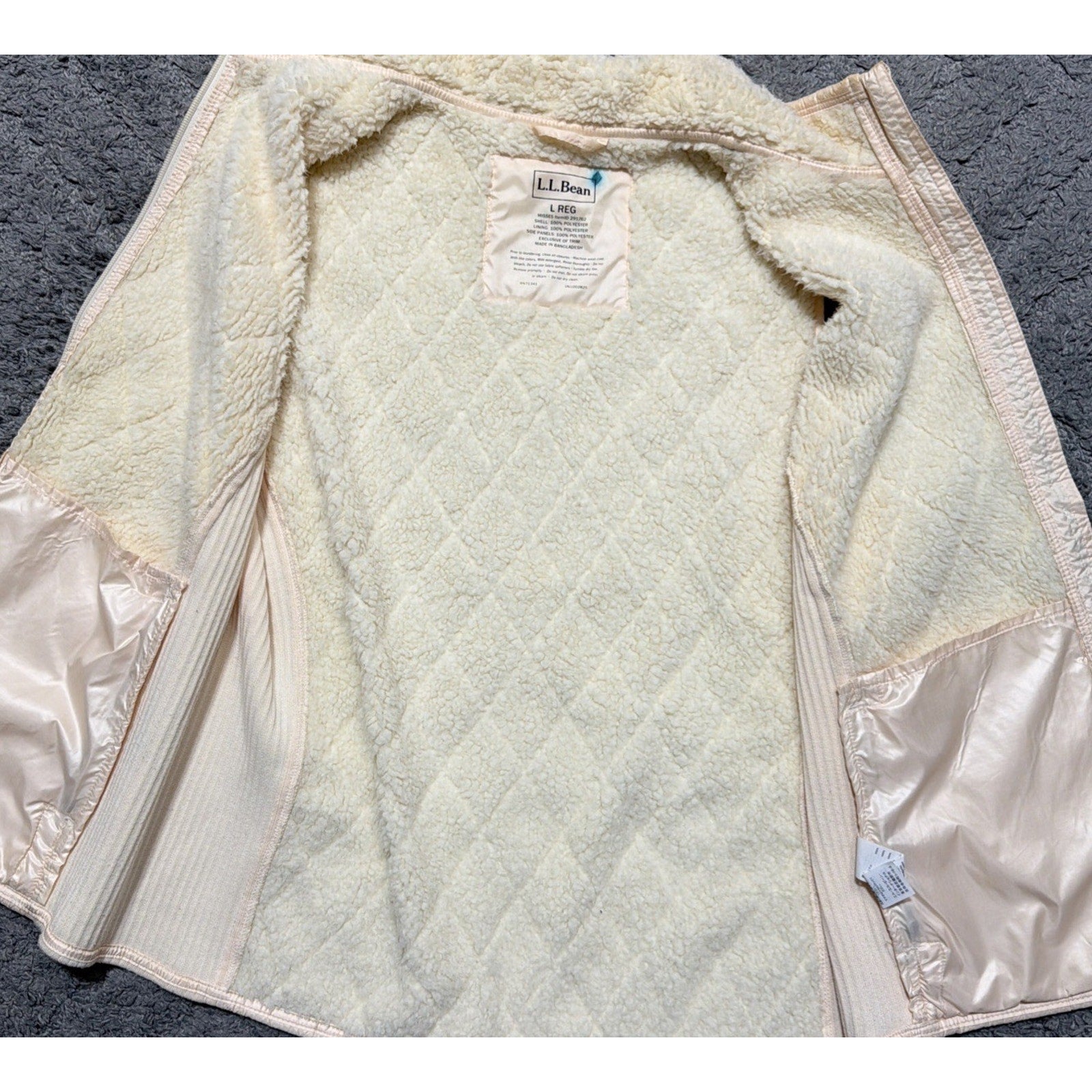 L.L. Bean Cream Quilted Sherpa Lined Full Zip Sleeveless Vest Womens Large