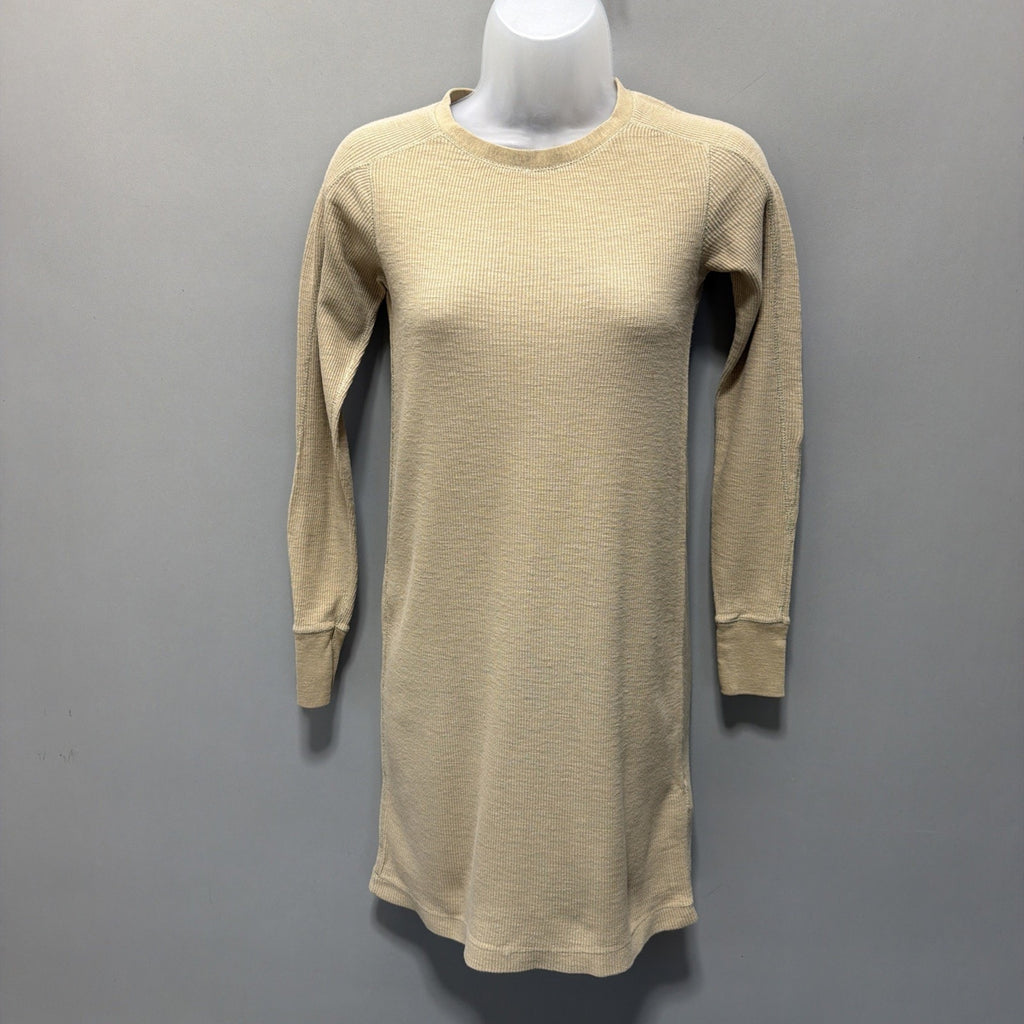 Ralph Lauren Polo Dress Women Medium Beige Sweater Thermal Waffle Crewneck