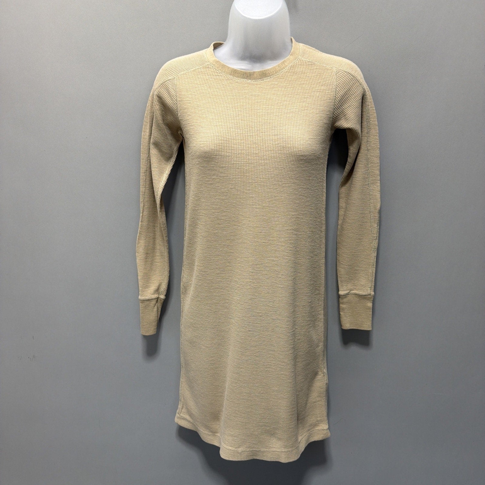 Ralph Lauren Polo Dress Women Medium Beige Sweater Thermal Waffle Crewneck