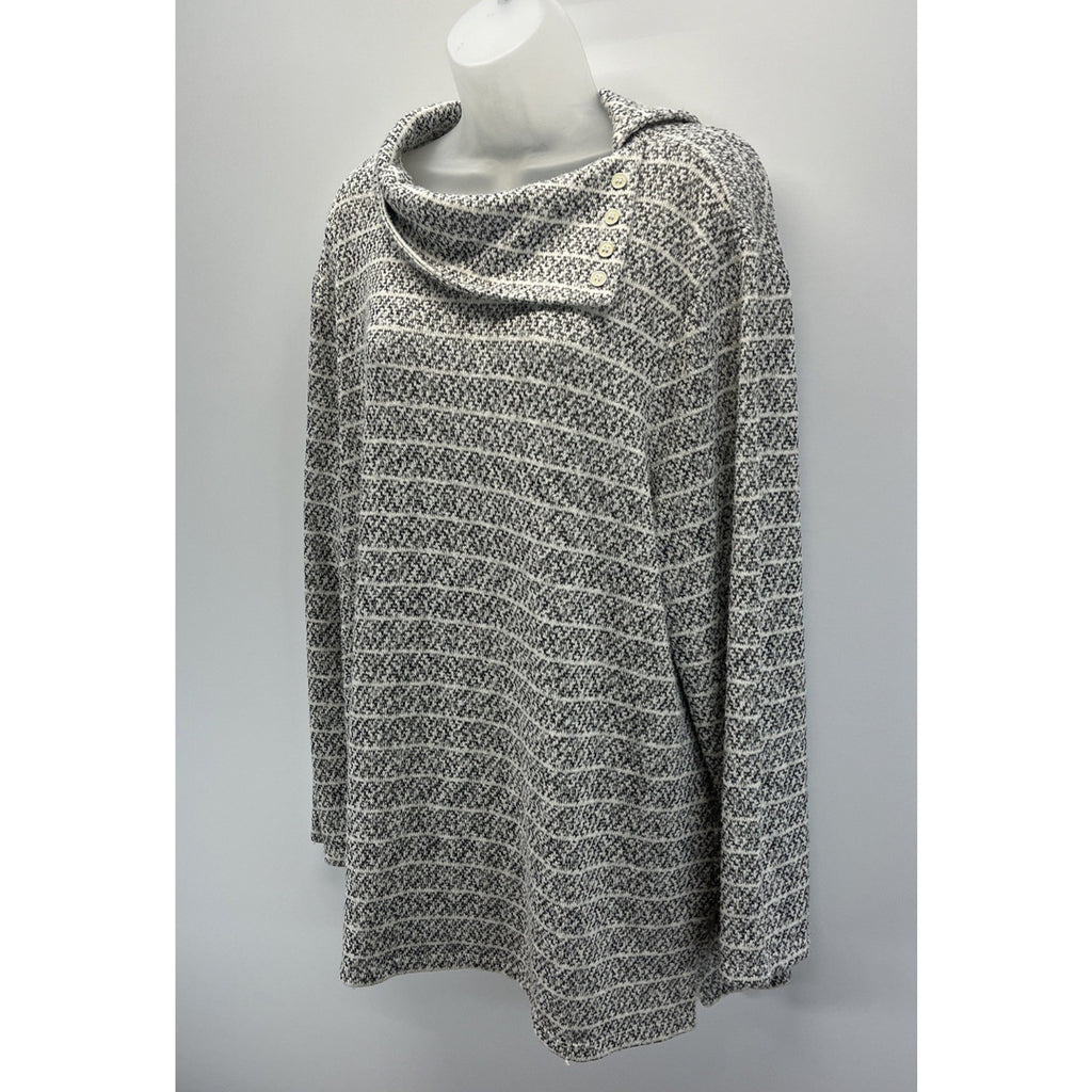 Talbots Black Cream 2X Geometric Crosshatch Pullover Sweater